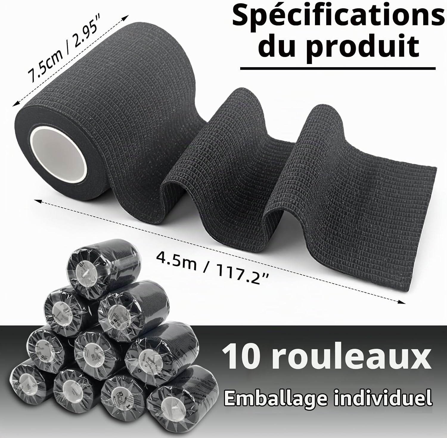 Thumbnail 2 de HONYAO HY-EU-ZNBD-7.5cm-H10 zelfklevende bandage, 10 rollen in zwart