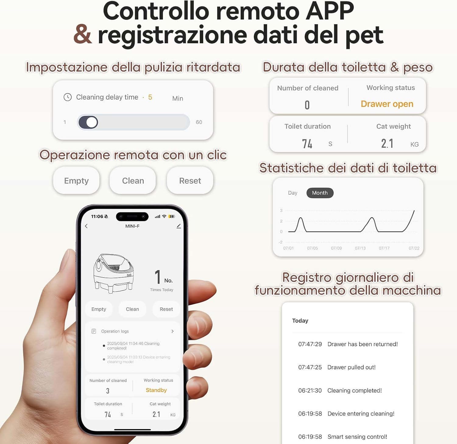 Detalle de Lettiera Gatto Autopulente JUMMICO 12L – XXL, controllo via APP e gestione a distanza
