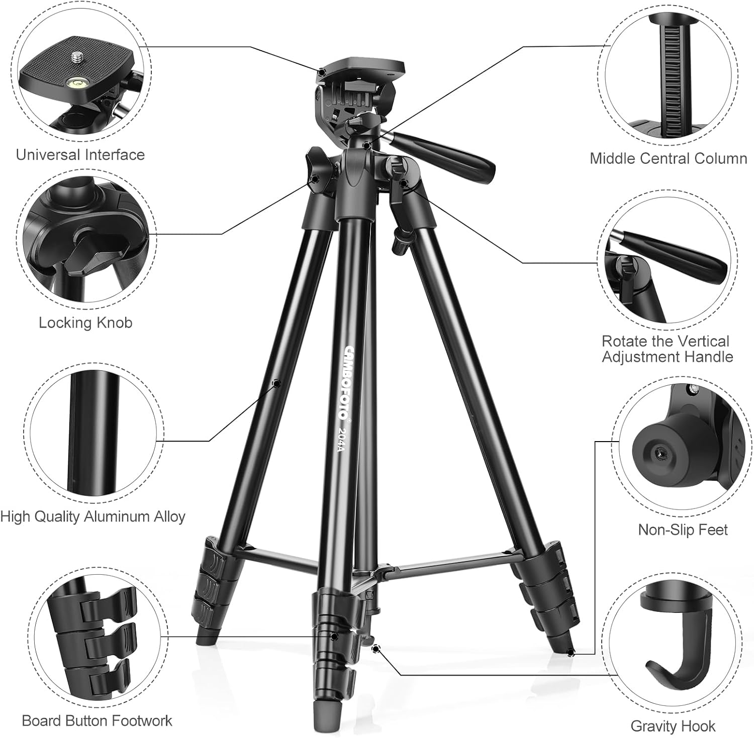 Thumbnail 1 de CAMBOFOTO Portable Tripod for Live Stream 134cm – Lightweight Aluminum Tripod with Phone Holder