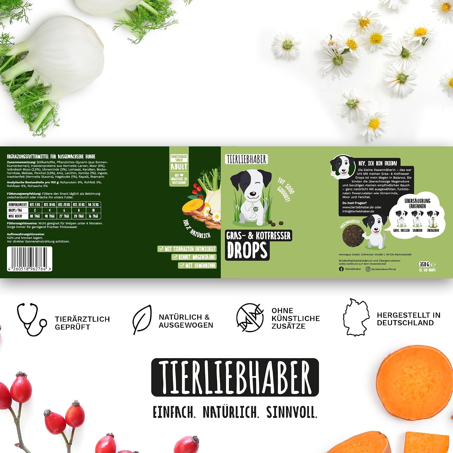 Thumbnail 6 de TIERLIEBHABER Gras- & Kotfresser Drops bei Sodbrennen – 350 g, ca. 160 Drops