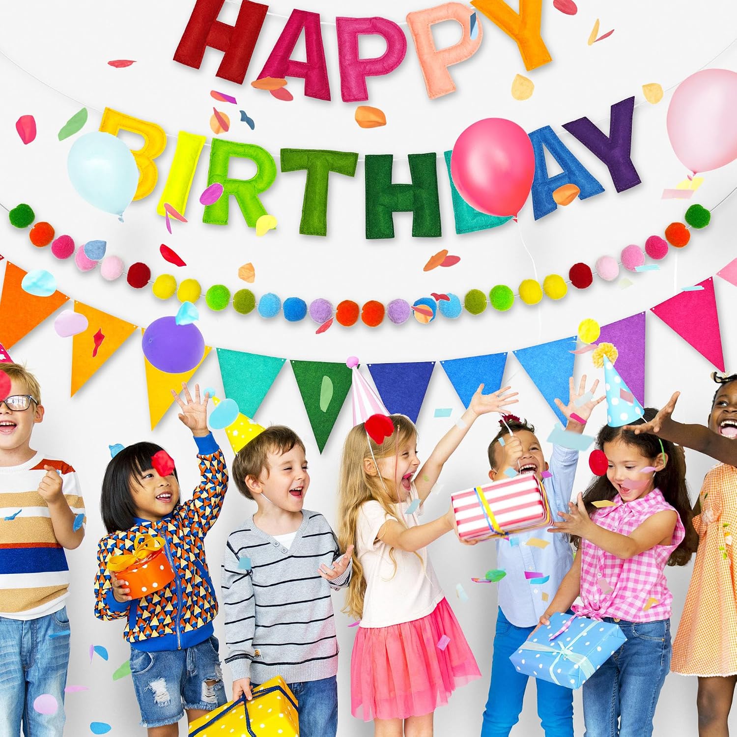 Detalle 2 de CANREVEL FHBBS-001 3-Piece Rainbow Felt Birthday Banner Set, Pre-Strung