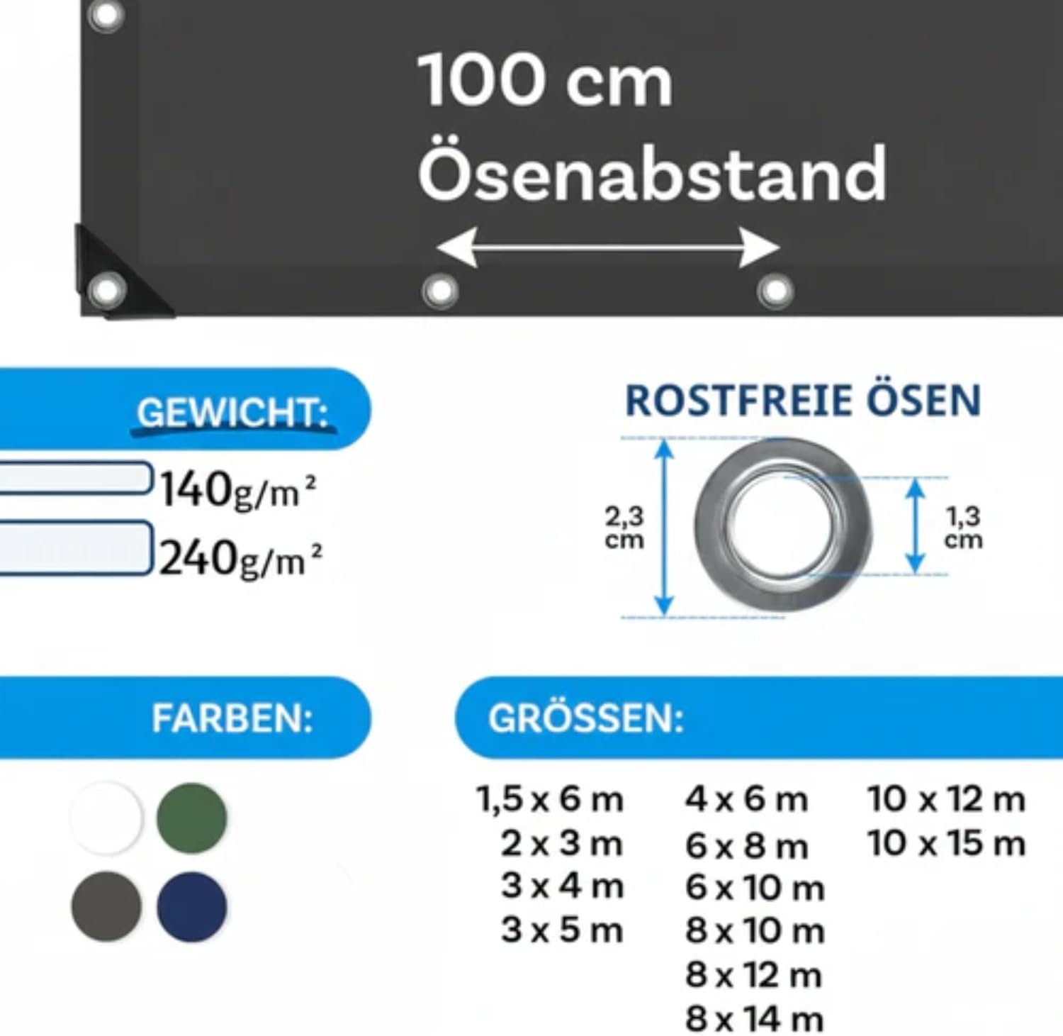 Thumbnail 4 de KARAT Abdeckplane 240 g/m² wasserdicht, 10 × 12 m, Anthrazit – Allzweckplane für Garten, Wetter- und UV-beständig