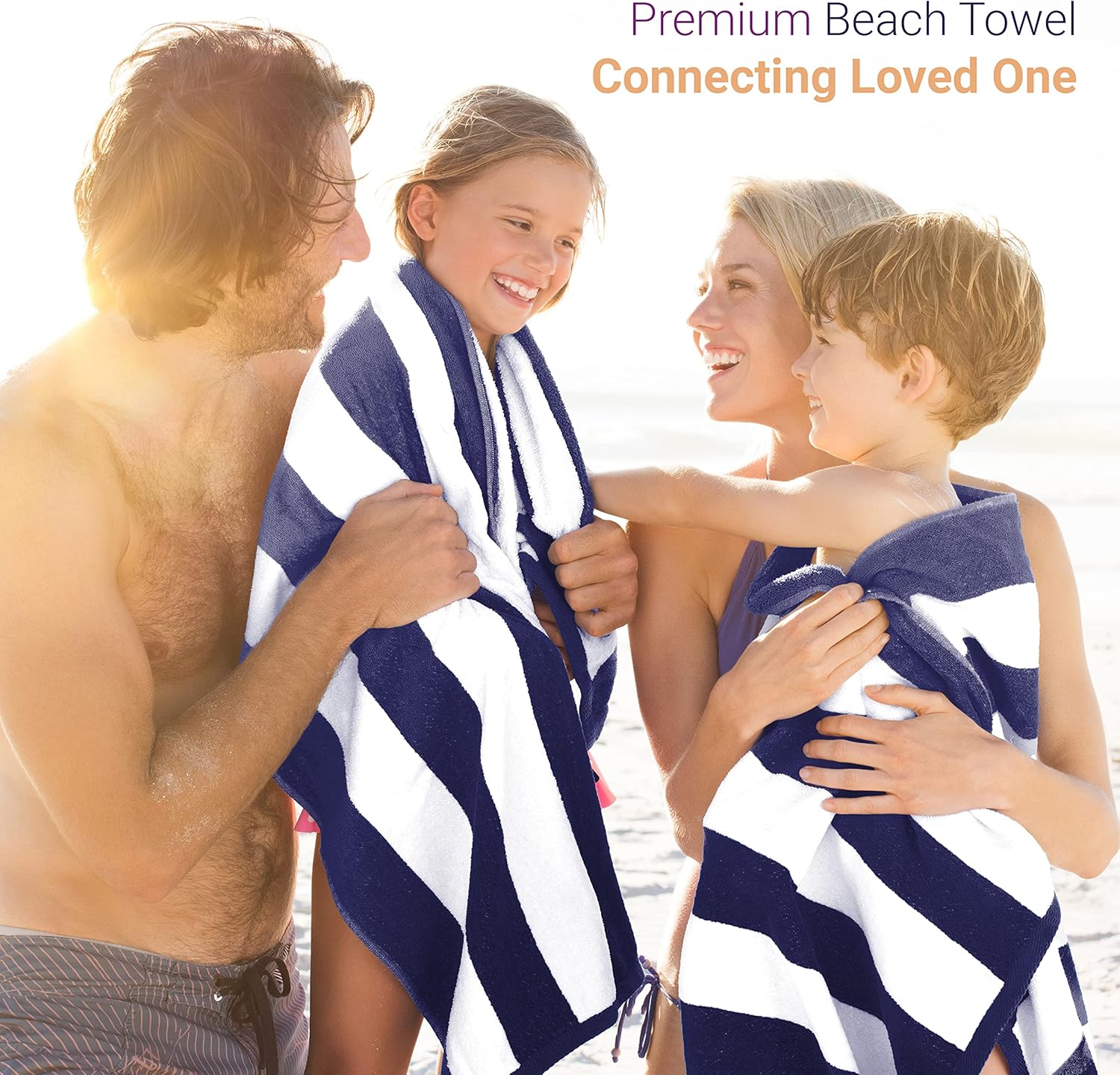 Detalle 2 de SweetNeedle 100% cotton terry beach towels (2-pack) – Royal Blue & White cabana stripe, 100 x 150 cm
