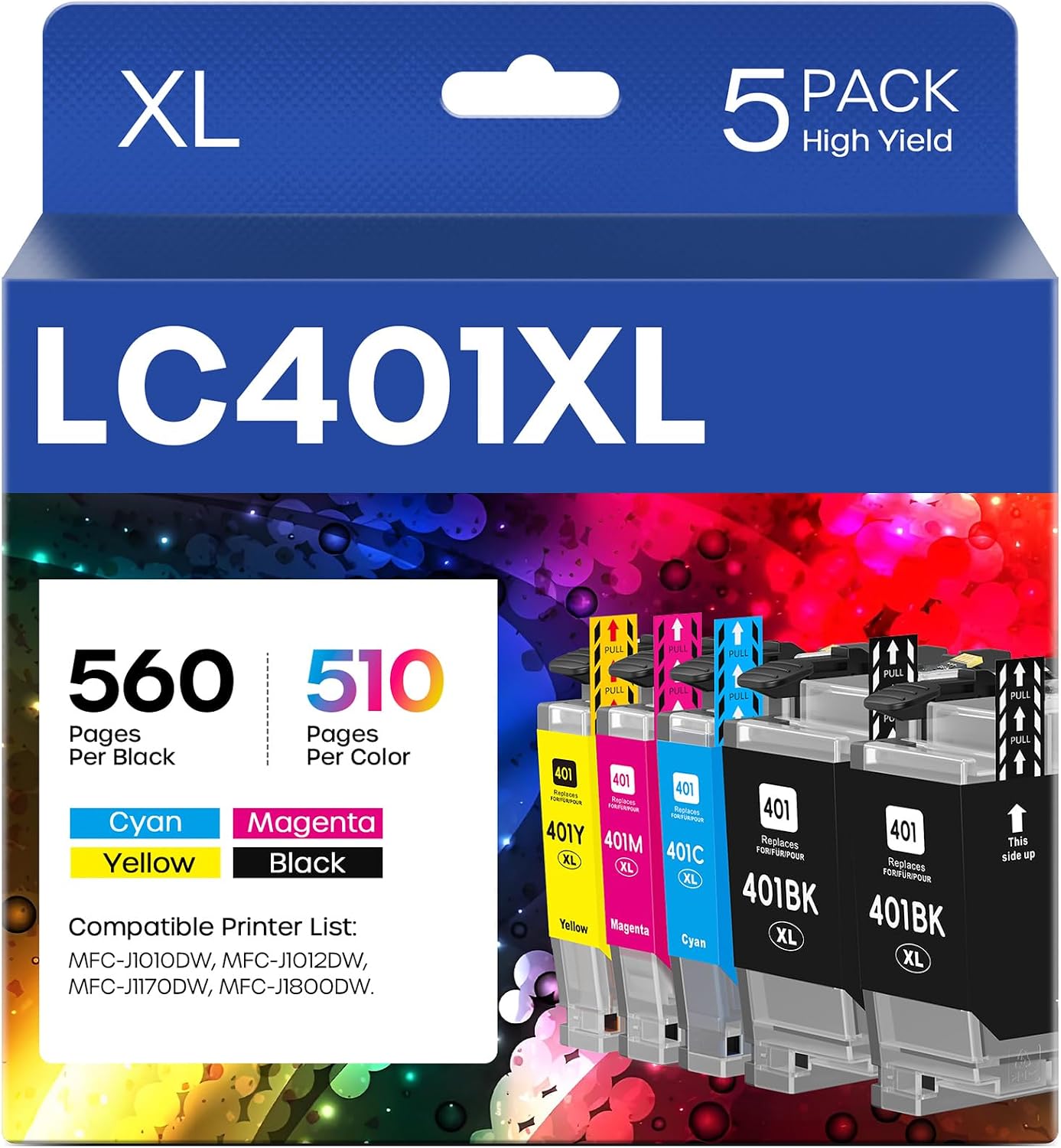 Detalle de belietop LC401XL Compatible Ink Cartridges for Brother, 5-Pack with Two Black