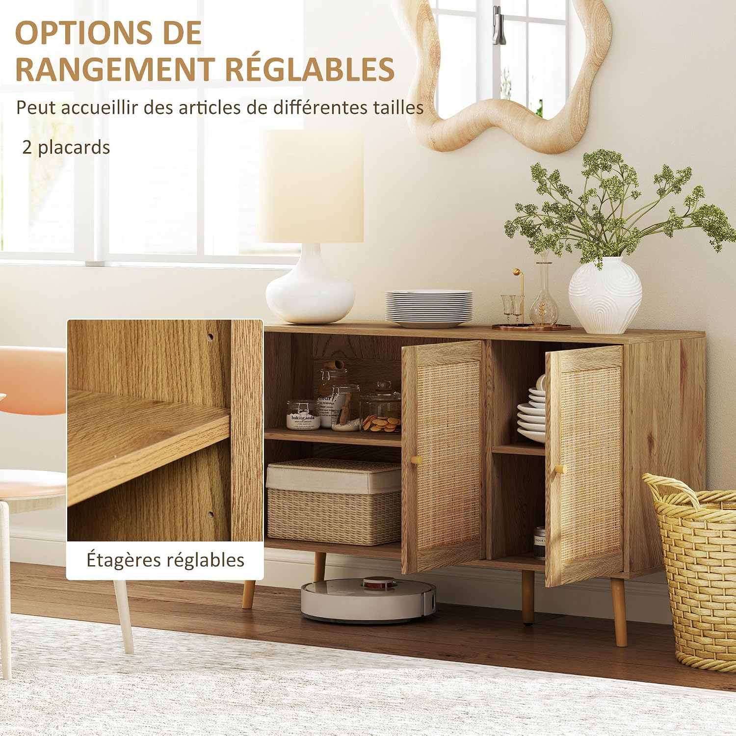 Thumbnail 3 de HOMCOM Buffet Salon bois naturel 120 x 40 x 75 cm