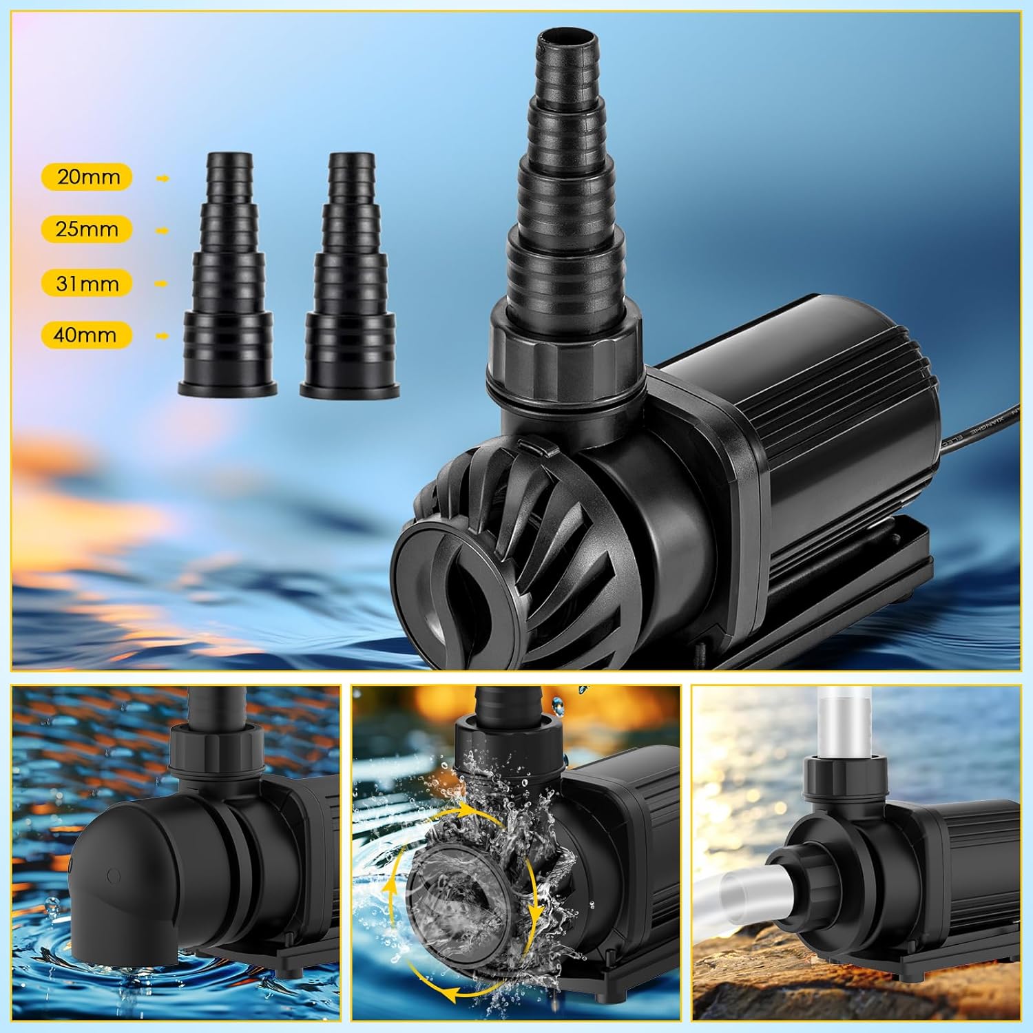 Thumbnail 3 de AQQA Aquarium Wasserpumpe 75 W (9.000 l/h) – Tauchpumpe mit Magnetantrieb, 20 Stufen und Füttermodus