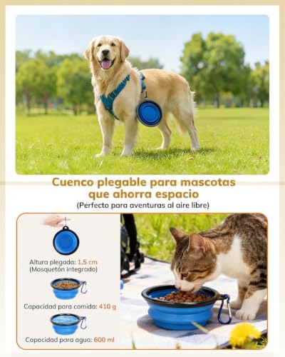 Detalle de Morpilot Transportín Perro Gato, bolsa transporte transpirable 44×31×34 cm para mascotas (negro) + tazón plegable y cojín suave