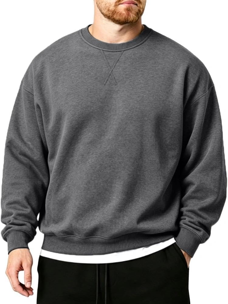 Detalle de Dpeng herensweatshirt met sherpa-fleecevoering, ronde hals en lange mouwen