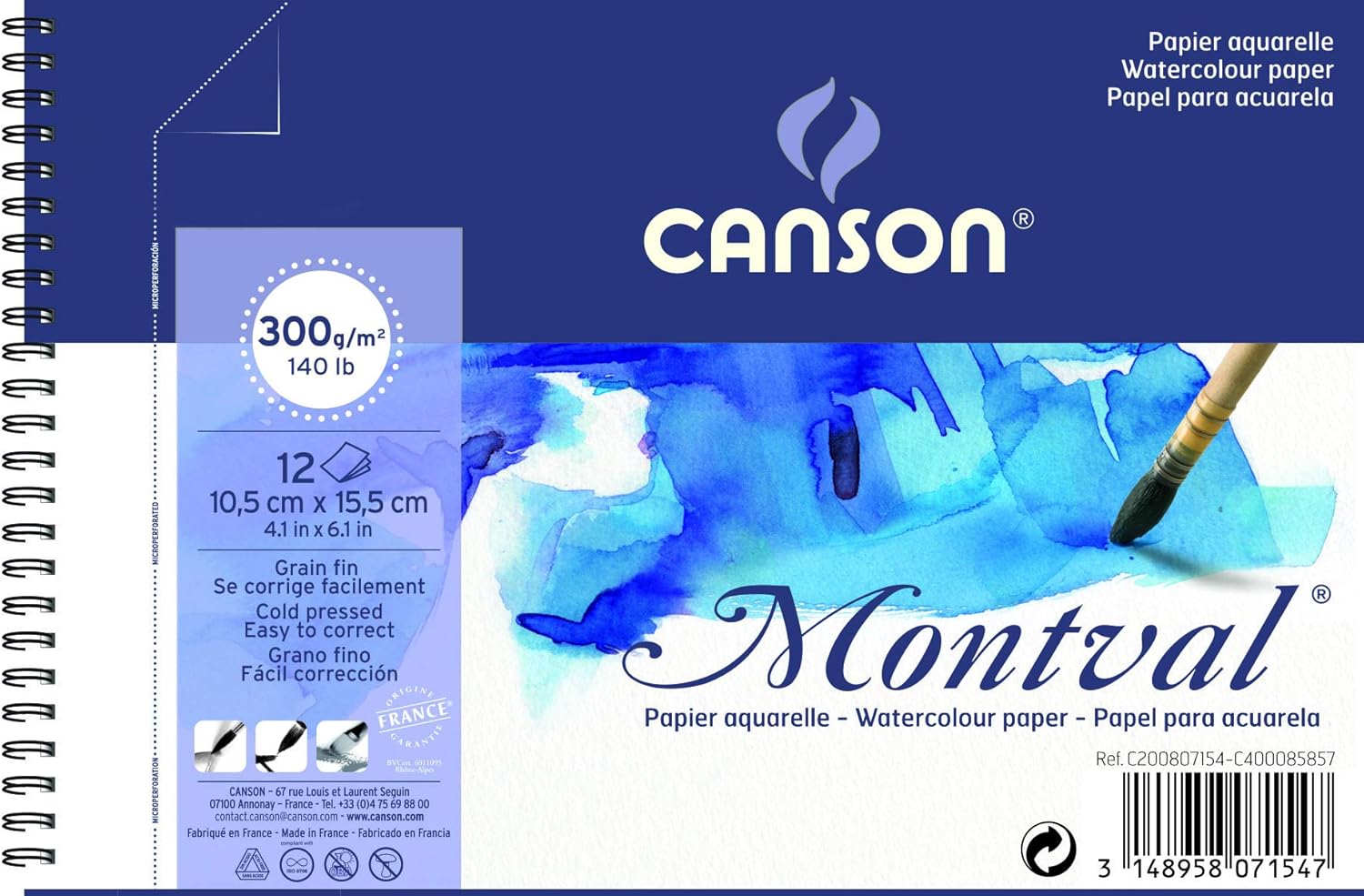 Thumbnail 5 de Canson Montval Blocco da Disegno per Acquerello 24x32 cm, 12 fogli spiralati