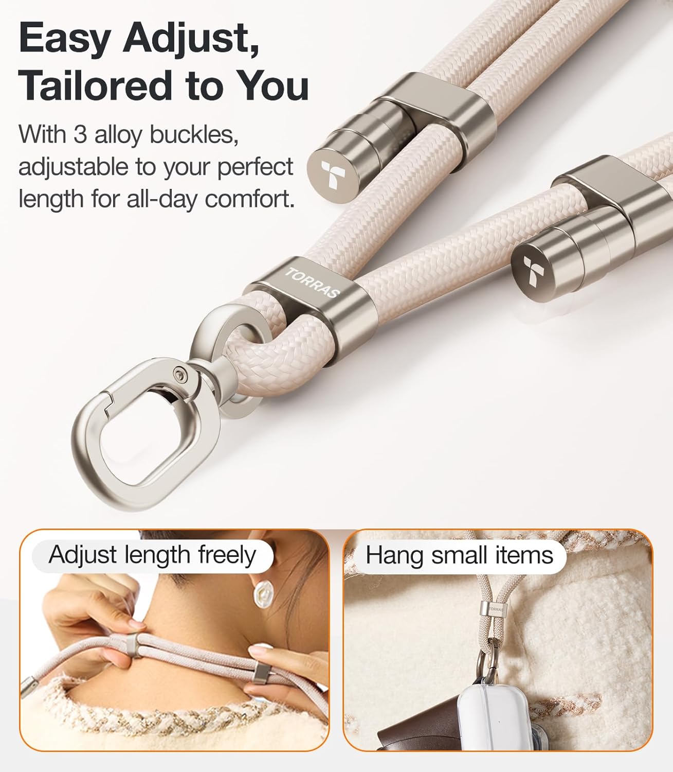 Thumbnail 2 de TORRAS Phone Lanyard Crossbody with 2 Phone Tabs and Anti-Theft Adjustable Strap (Beige)