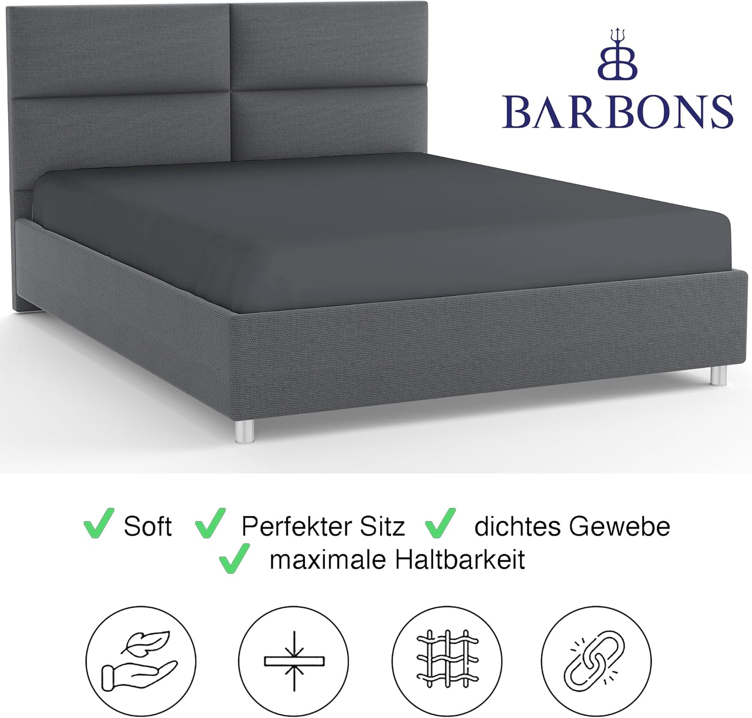 Thumbnail 5 de BARBONS Spannbettlaken 120x200 cm – 100% Baumwolle, Jersey, Oeko-Tex, Dunkelgrau