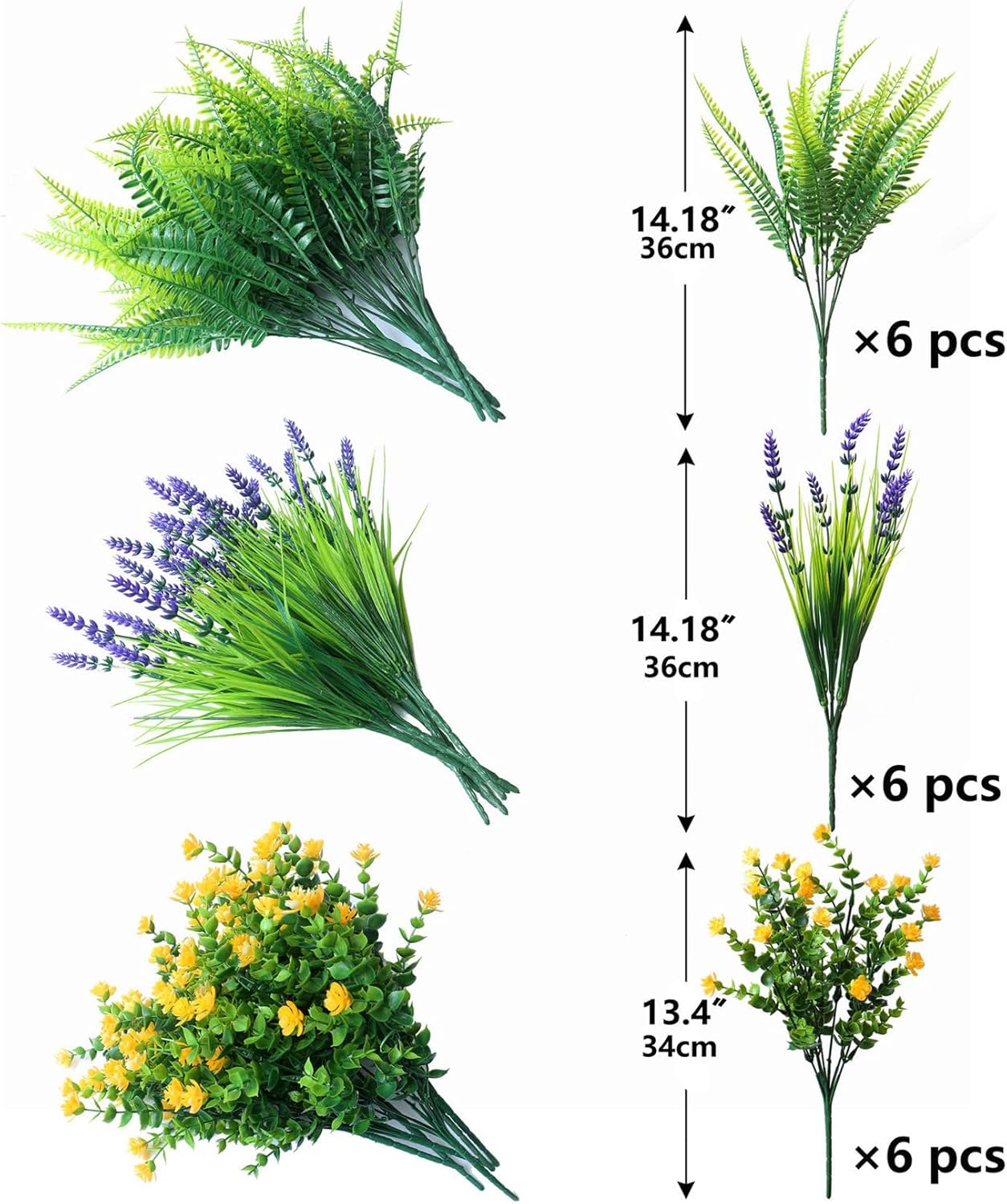 Thumbnail 3 de YXYQR 18PCS Artificial Spring Plants (Monk Grass, Ferns & Flowers) UV-Resistant Faux Greenery for Outdoor & Hanging Displays
