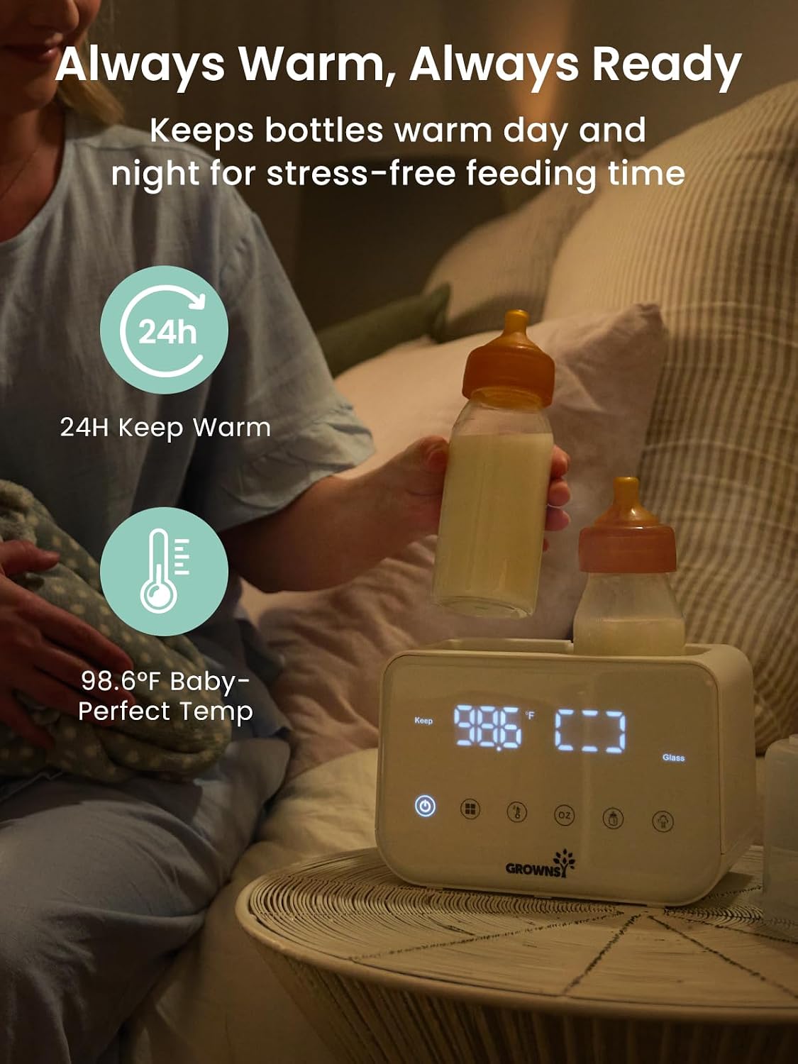 Thumbnail 5 de GROWNSY Fast Double Baby Bottle Warmer, Beige, 10-in-1 with LCD Display
