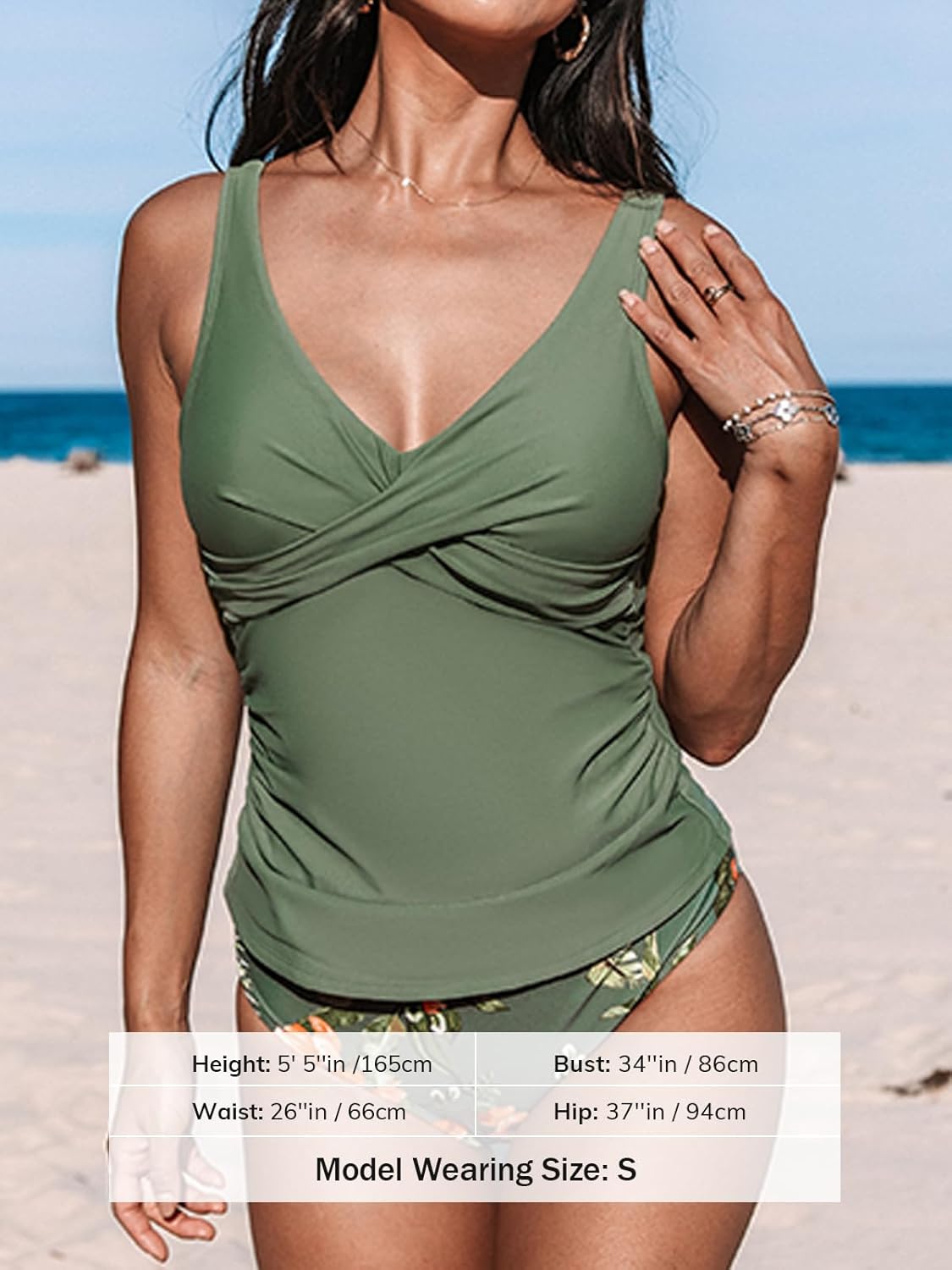 Thumbnail 3 de CUPSHE Damen Tankini Set V-Ausschnitt Wickeloptik – Zweiteiliger Badanzug mit Bauchweg-Raffung