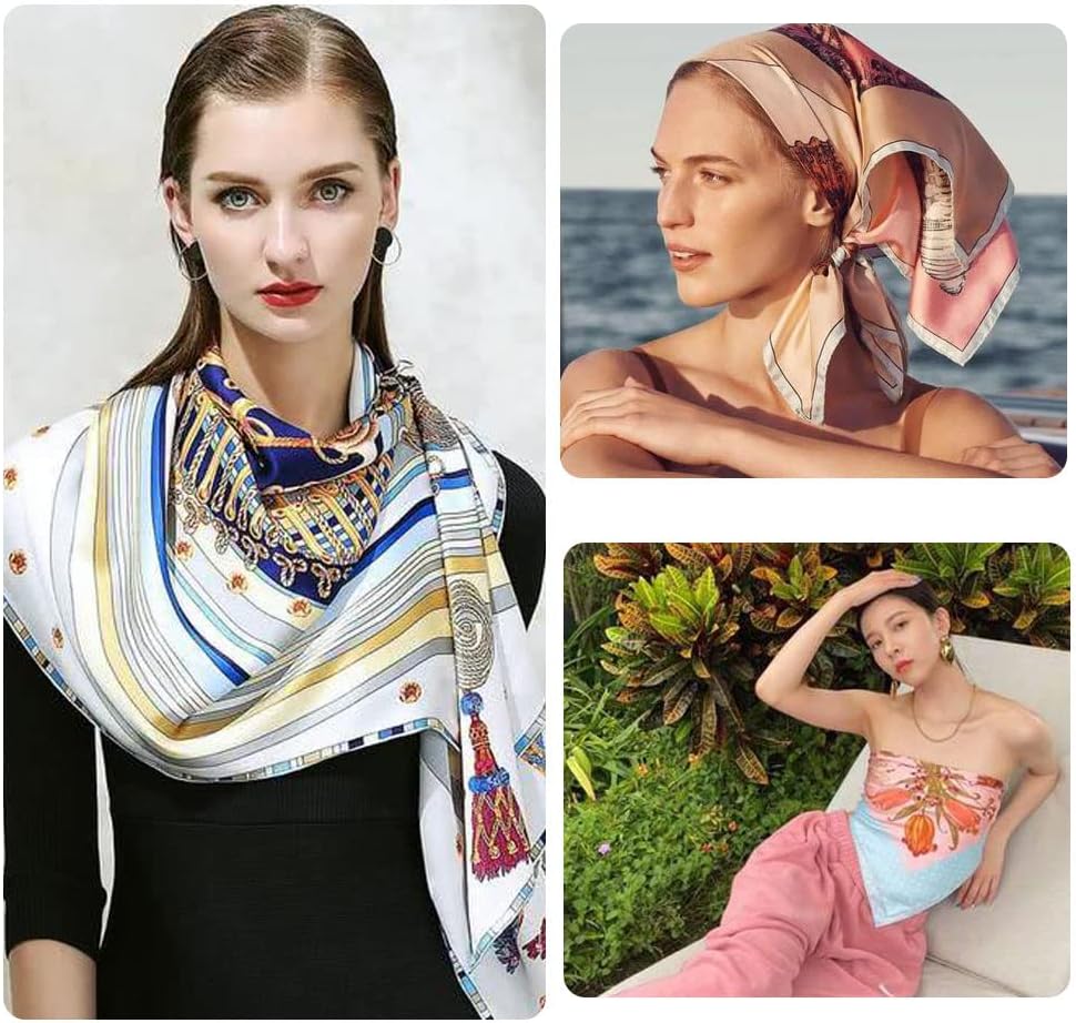 Detalle 2 de upeilxd U-SJ0081 4-Piece Satin-Like Square Scarves, 35-Inch