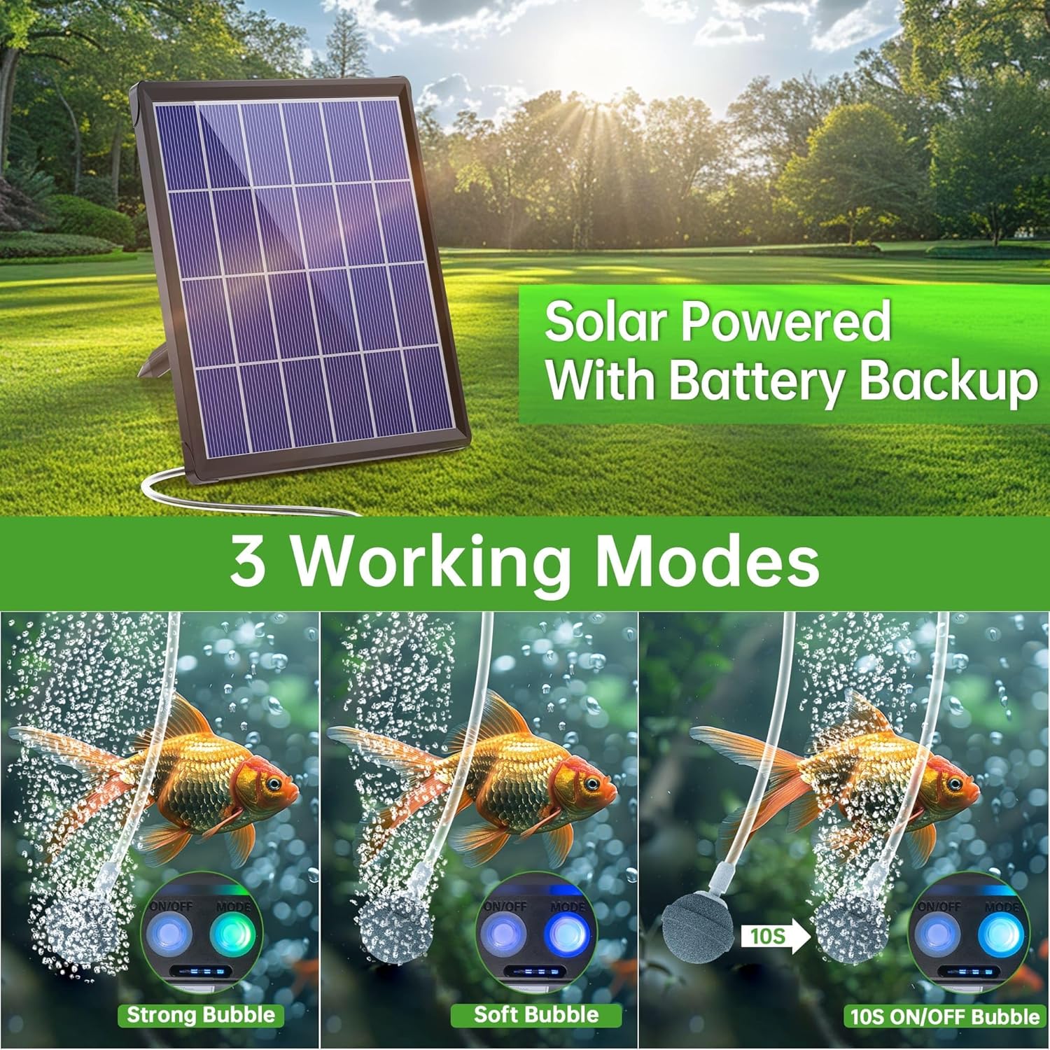 Thumbnail 4 de Biling Pond Solar Powered Aerator (2.5W) – 3 modes solar air pump for outdoor ponds, tanks and hydroponics