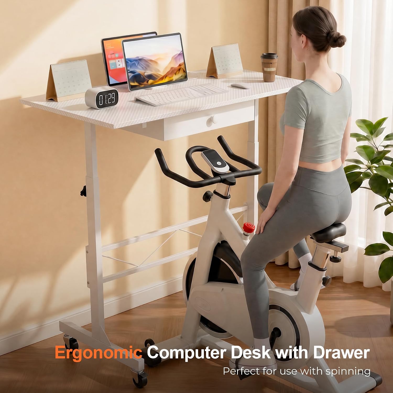 Thumbnail 3 de COMHOMA CO-DH004 Small Standing Desk with Drawer, 4 Heights and Lockable Wheels
