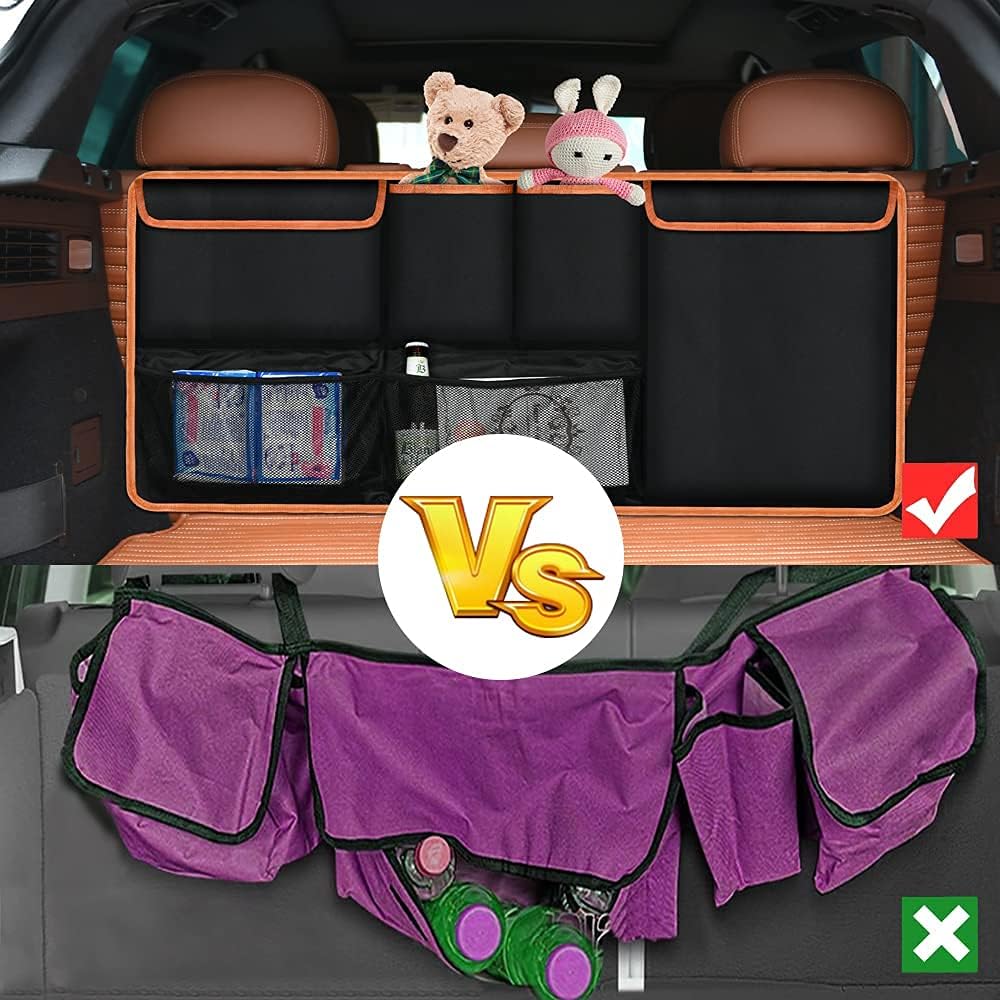Detalle de URAQT Organiseur de Coffre de Voiture – Grand modèle 100 x 45 cm, 6 poches et fixation sécurisée