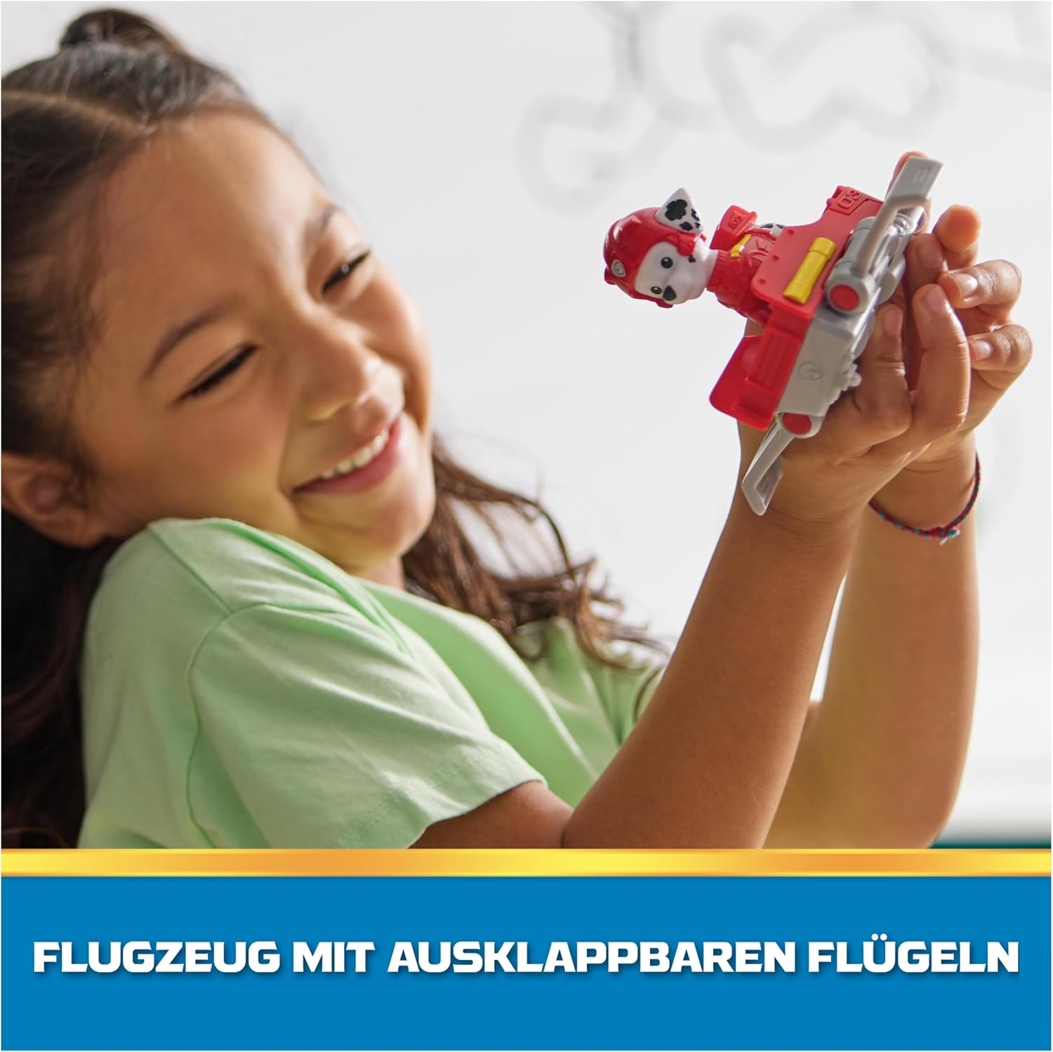 Detalle de PAW Patrol Marshall Action Pup Spielfigur mit Mini-Rettungsflugzeug und ausklappbaren Flügeln (ab 3 Jahren)