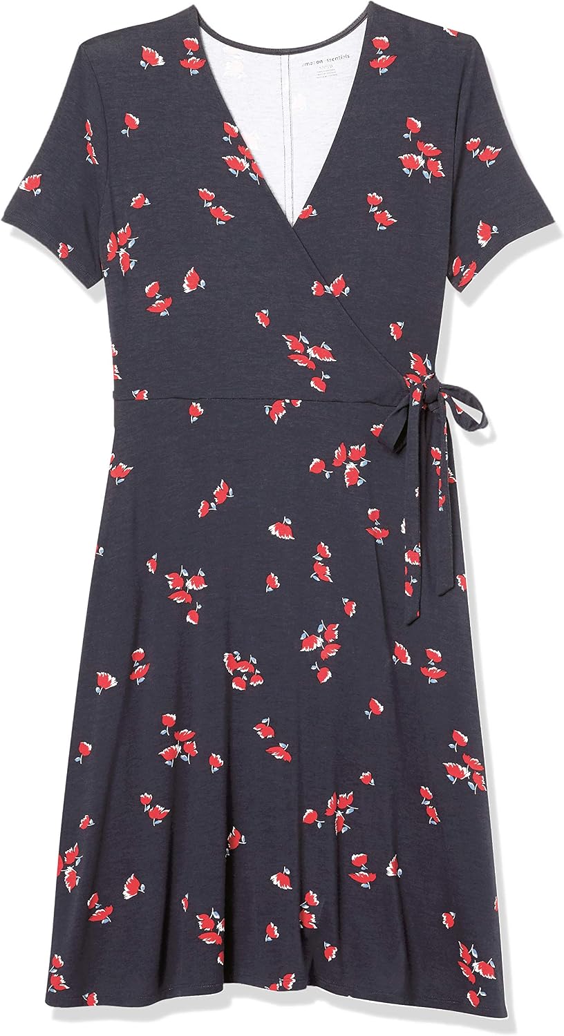 Detalle de Amazon Essentials Women's Short Sleeve Faux-Wrap V Neck Dress