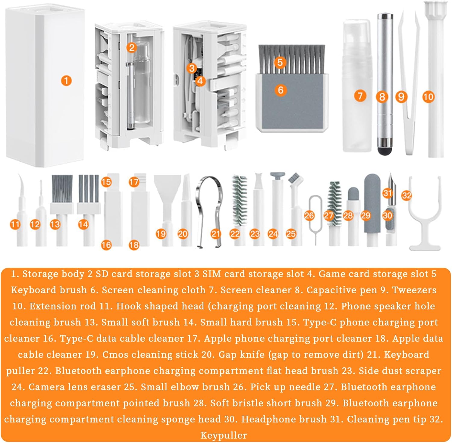 Thumbnail 5 de 32-in-1 Tastatur Reinigungsset für Handy, Kopfhörer & Kameras – Keyboard Cleaning Kit mit Aufbewahrungsbox