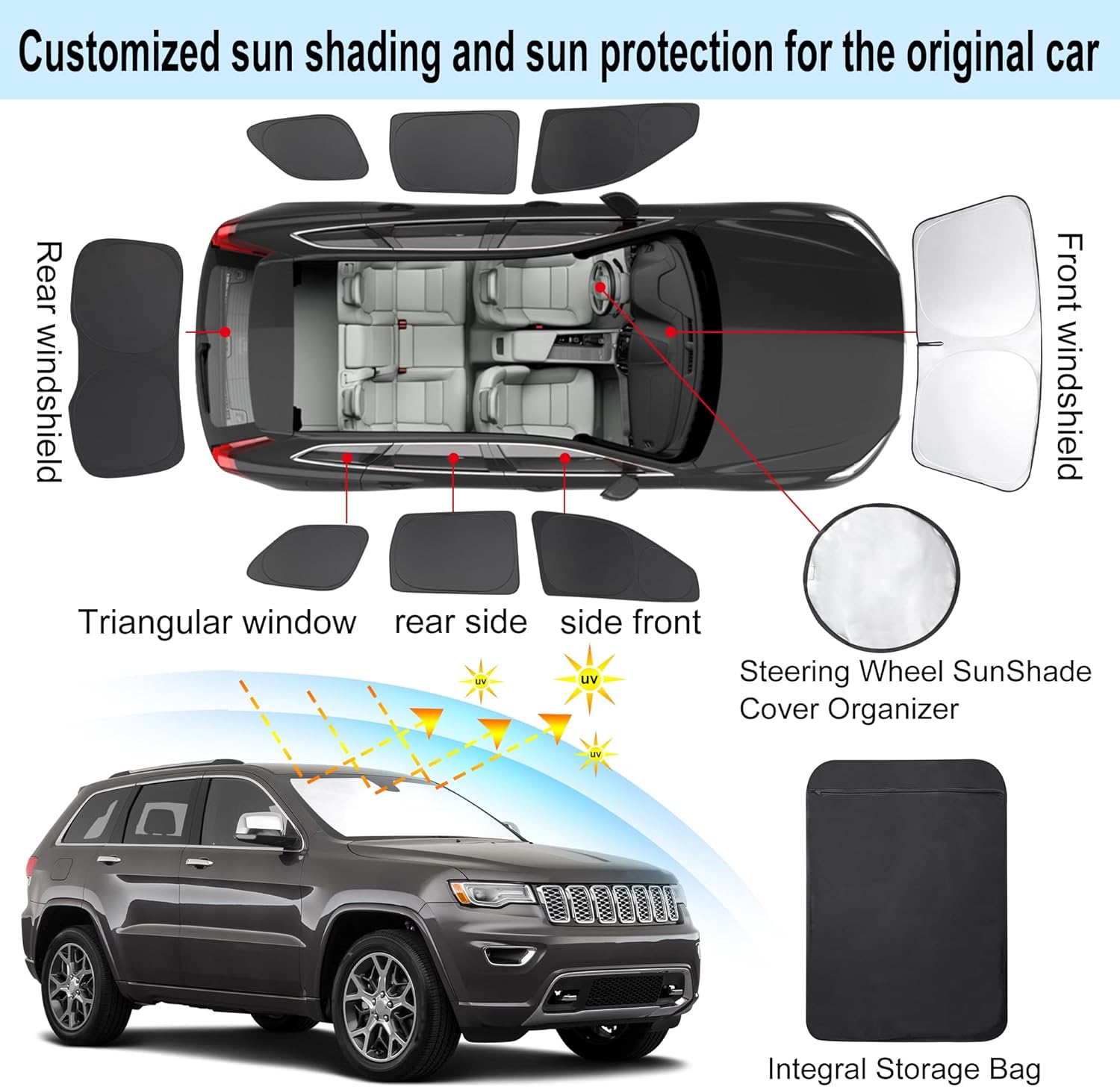 Thumbnail 2 de TINGLU Window Shades for Jeep Grand Cherokee (2011–2021) — 8-Piece Sun, UV, and Privacy Kit