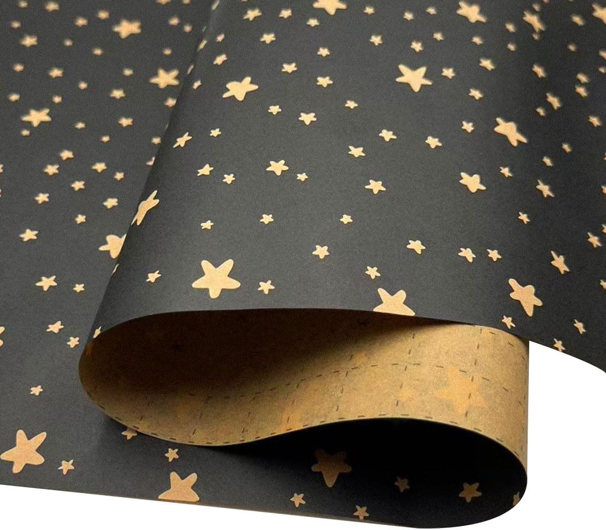 Detalle de ZHNERY Gift Wrapping Paper Roll for Birthday – Black Star Design Kraft Wrap, 43cm x 15M (Recyclable)