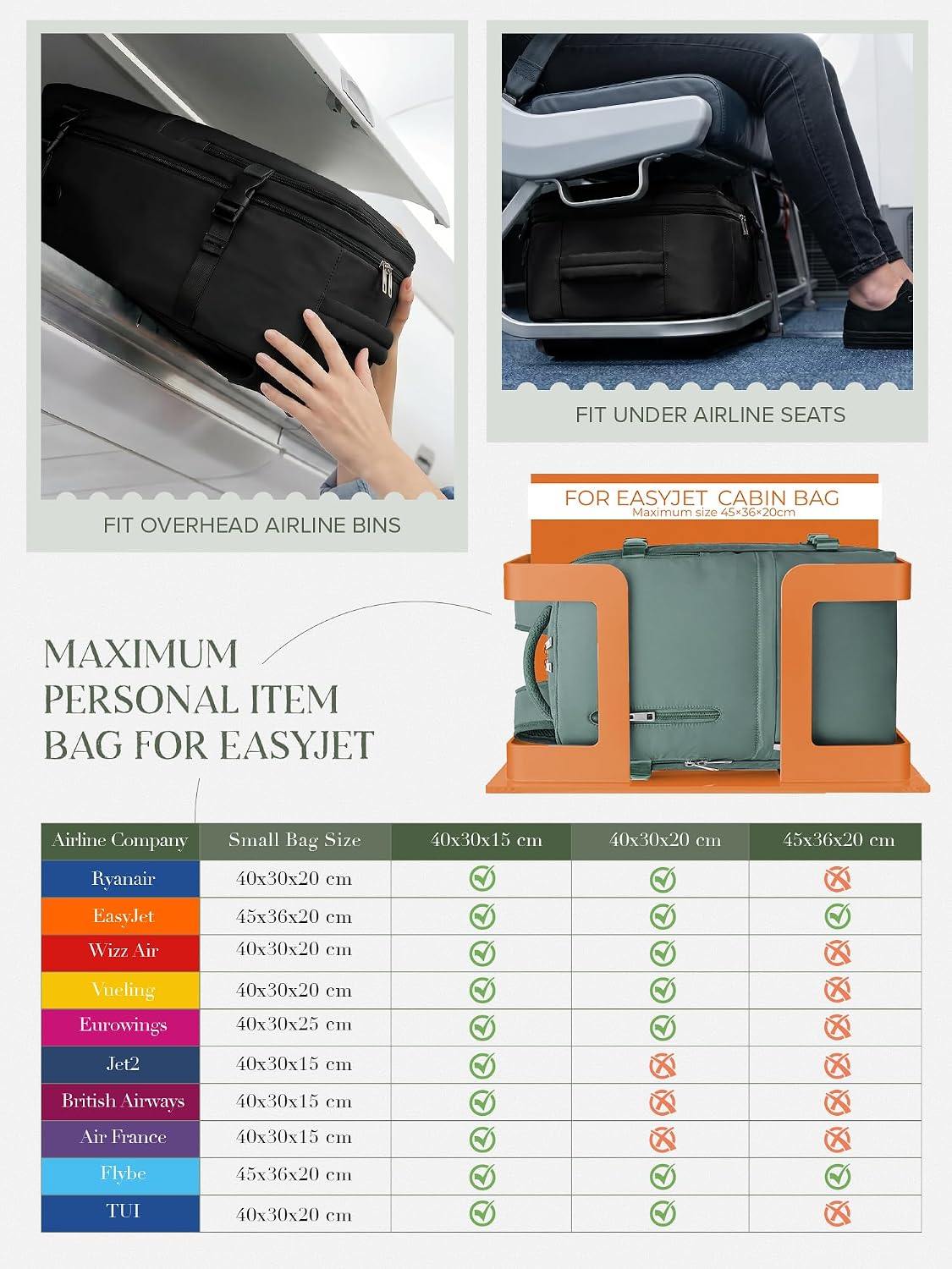 Thumbnail 1 de Hayayu zaino borsa cabina Easyjet 45x36x20 con tasche multiple e capacità 32L