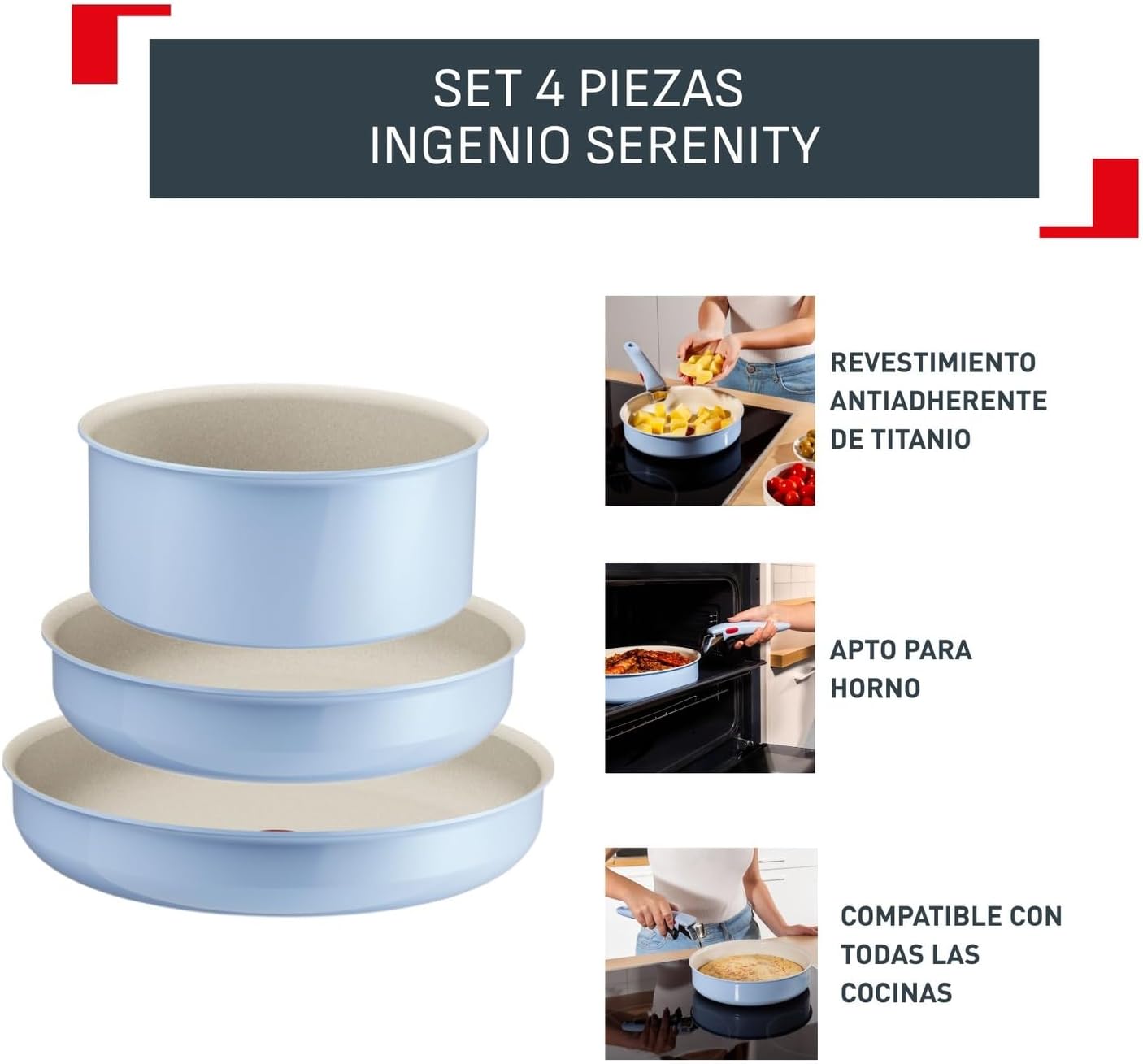 Detalle de Tefal Ingenio Serenity 22/28 cm juego 4 piezas