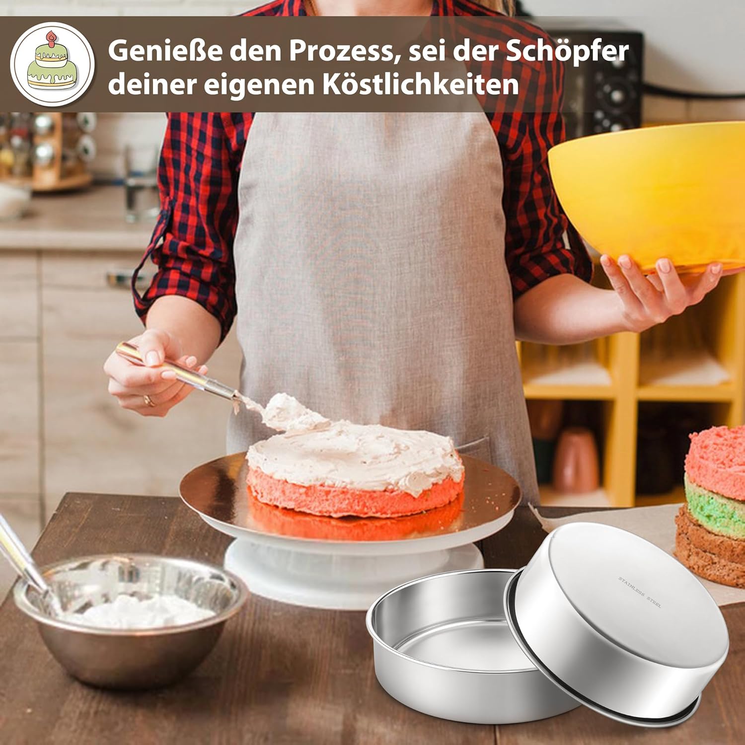 Detalle 2 de Joyfair Backform 2er-Set aus Edelstahl (rund) – 24,2 cm, Schichttortenform für Ofen & Kühlschrank