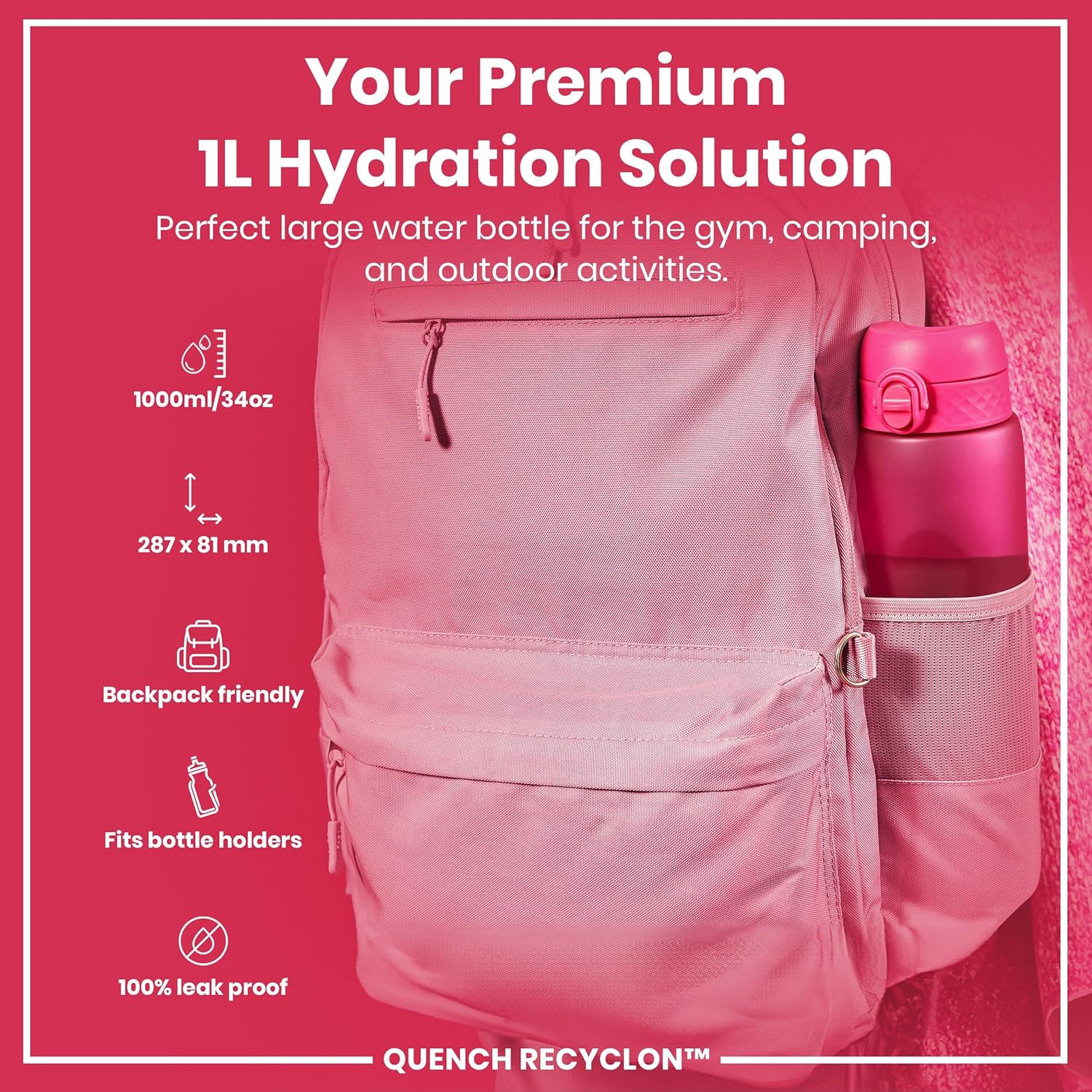 Thumbnail 1 de Ion8 1 Litre Water Bottle with Times to Drink – Leak-Proof, Flip Lid, BPA Free, 32 oz (White)