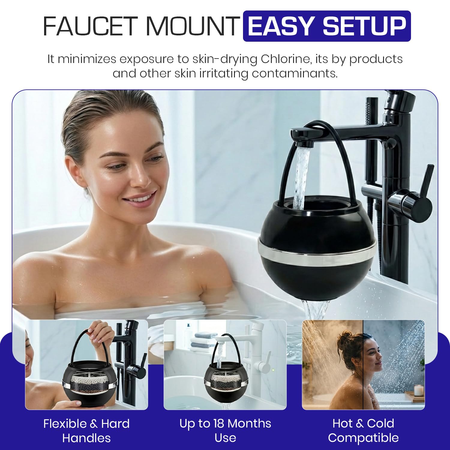 Thumbnail 4 de Crystal Quest Bath Ball Filter for Tub Faucet (Black) — BPA-Free Bathtub Water Filter
