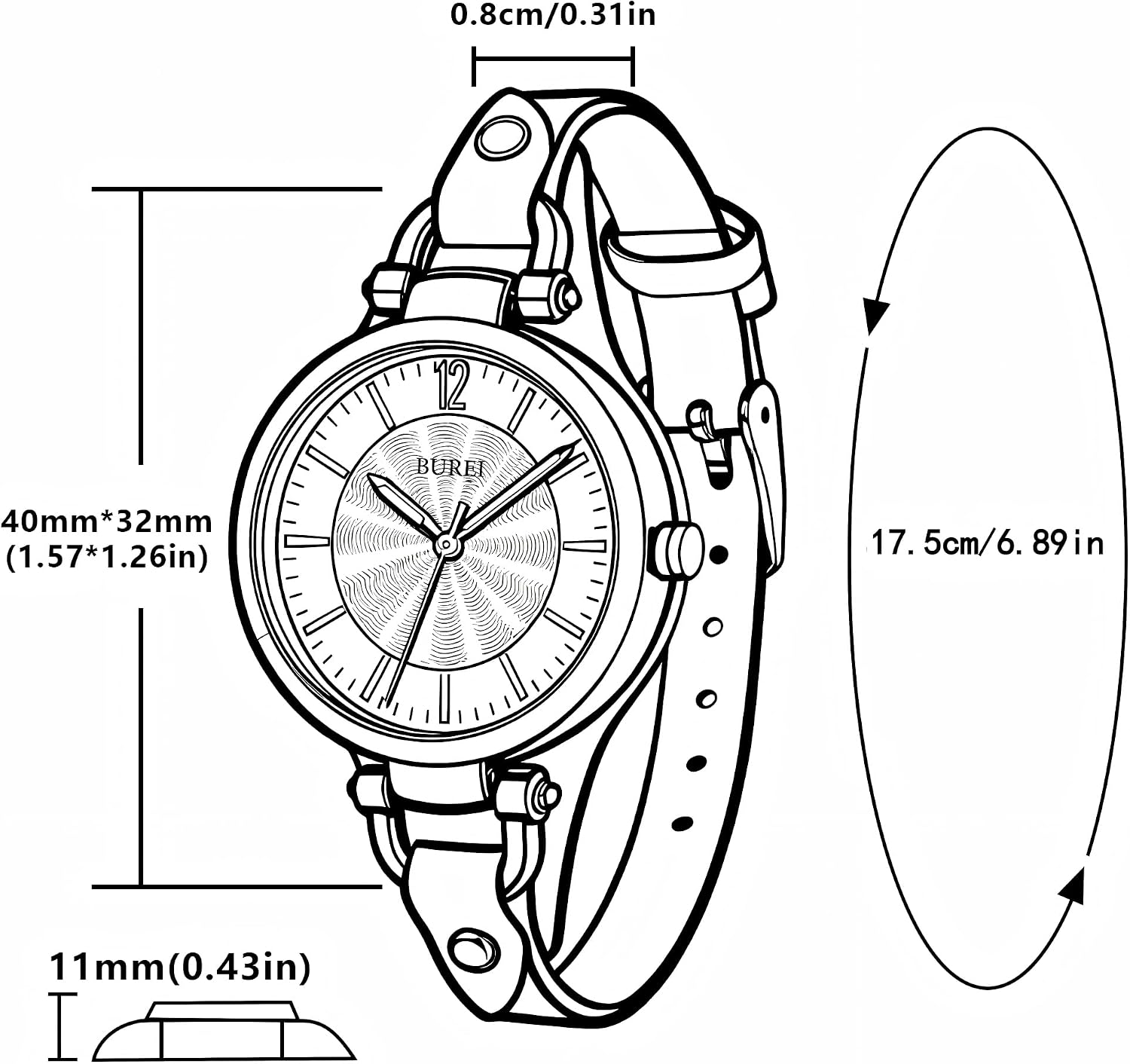 Thumbnail 4 de BUREI Montre femme cuir 9 mm