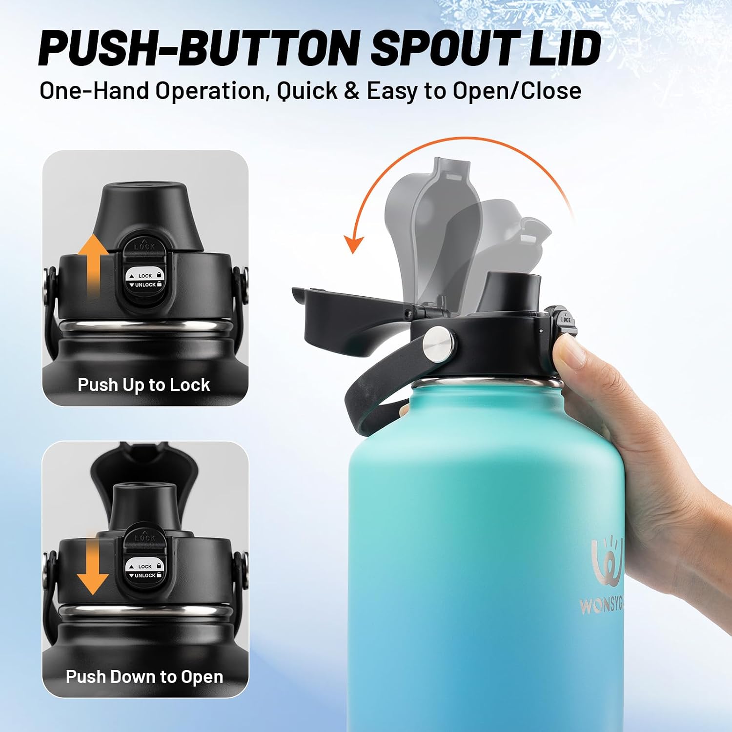 Detalle de WONSYGO 64-GN09 64 oz Insulated Water Bottle with Carrier Bag