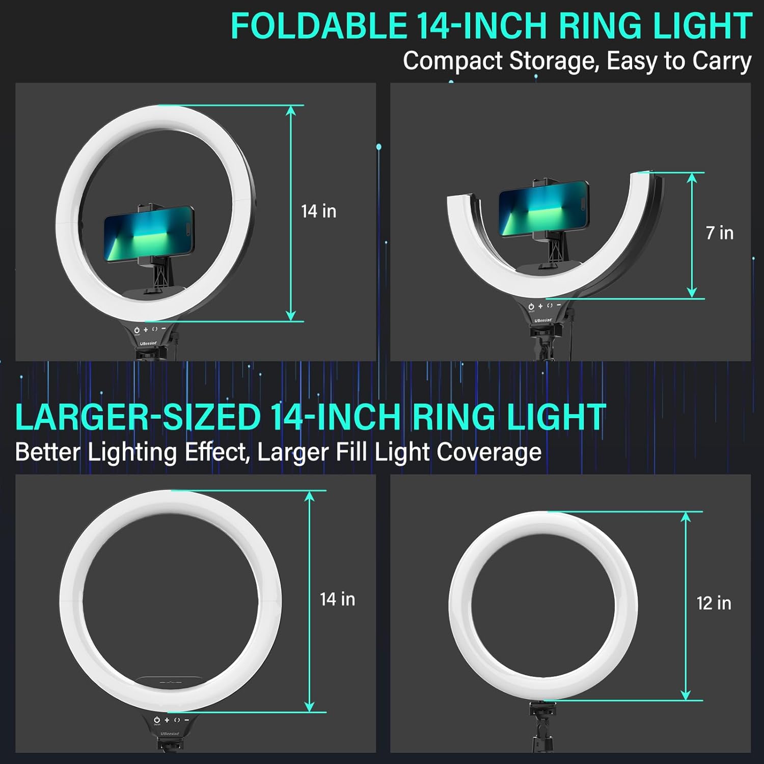 Thumbnail 1 de UBeesize 14" Foldable Ring Light with 62" Tripod