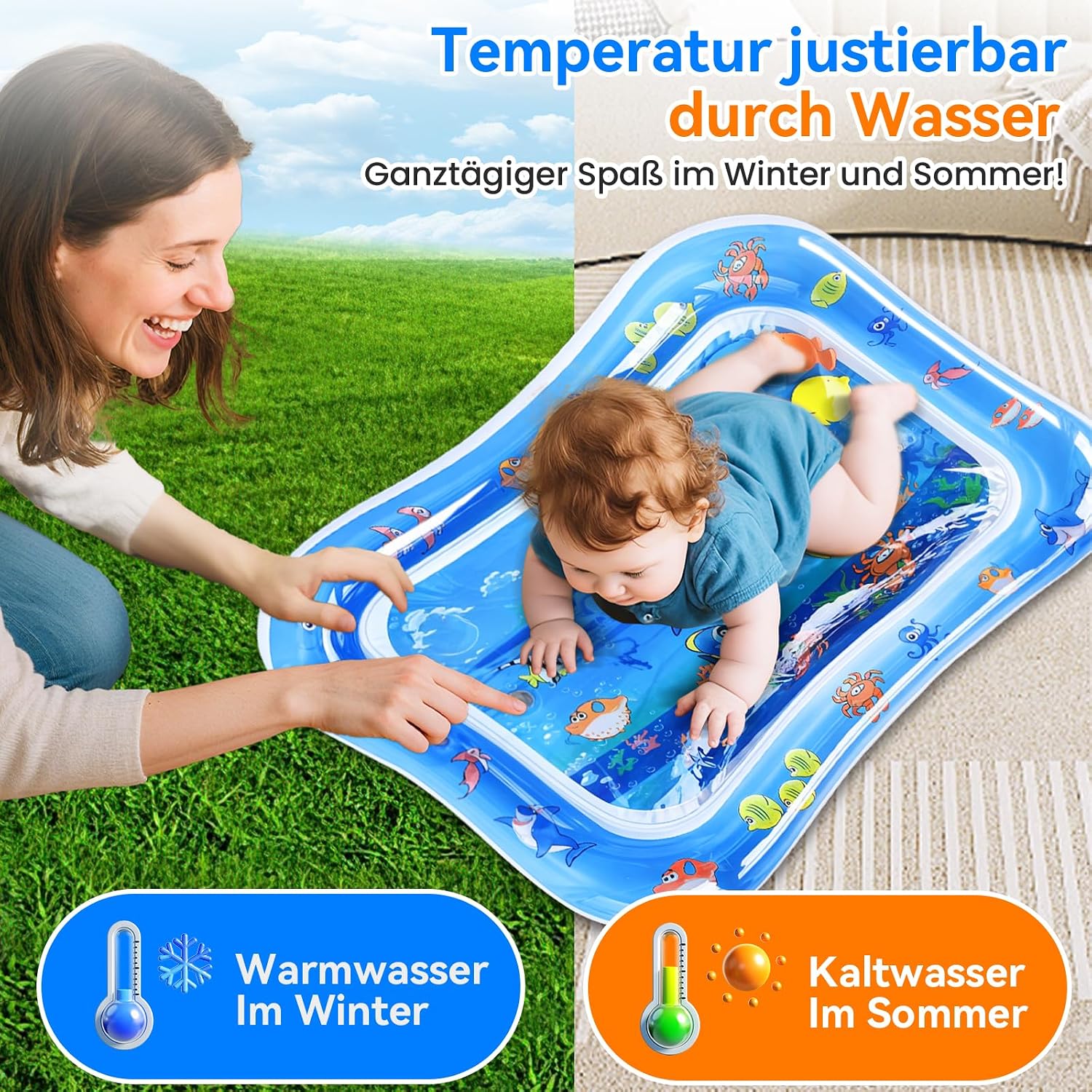 Thumbnail 5 de Wassermatte Baby Spielzeug 3–9 Monate – BPA-frei, aufblasbare Bauchzeit Matte für motorische Entwicklung