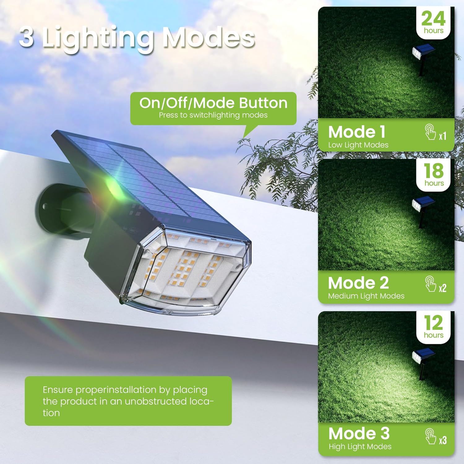 Detalle de PATIOPIA 63-LED Solar Spot Lights for Outdoor Gardens (2 Pack) – IP65 Weatherproof, 3 Modes