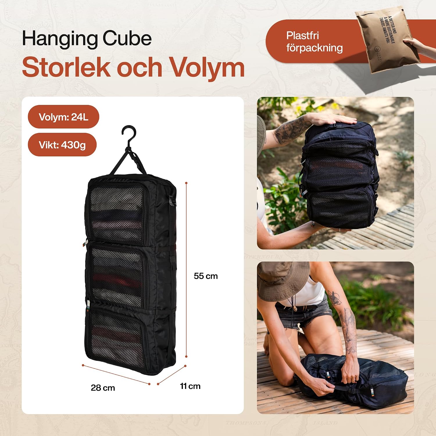 Thumbnail 6 de TRAVEL DUDE hängande packningskub med kompression, 24 liter, svart