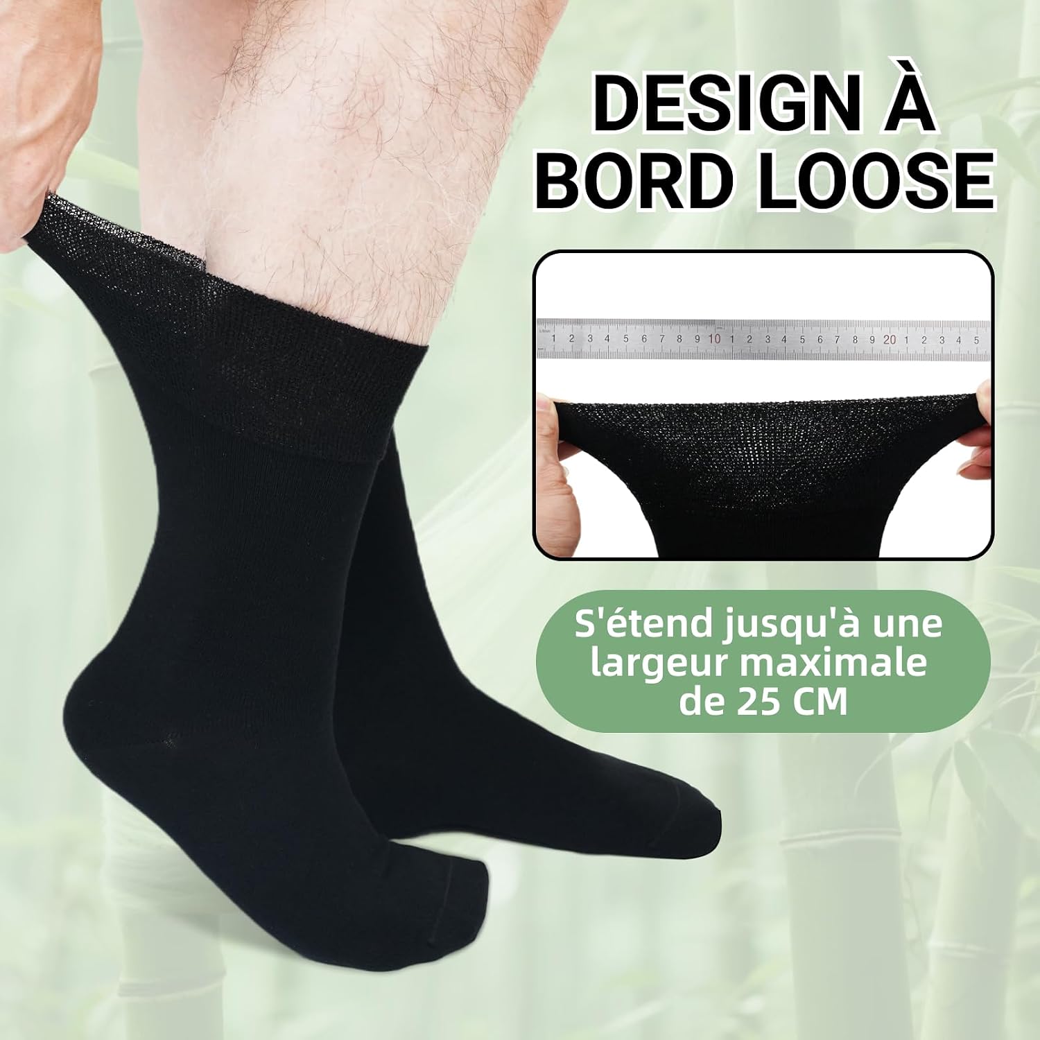 Detalle de Chaussettes diabétiques LOFIR sans couture en bambou (sans élastique) – lot de 6 paires, tailles 39-46