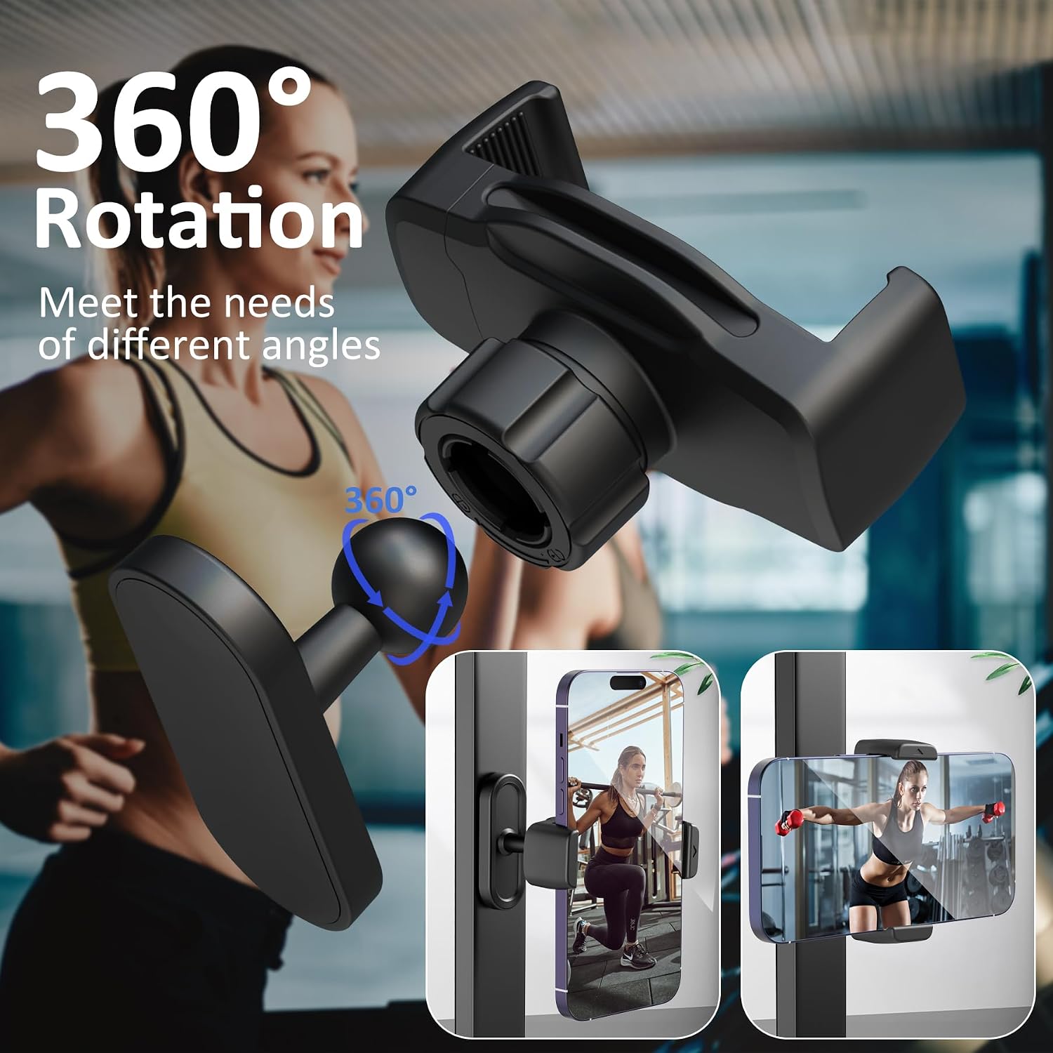 Detalle 2 de FungSun Magnetic Gym Phone Holder 360° Adjustable — Secure Phone Mount for 4.7–6.5" Screens