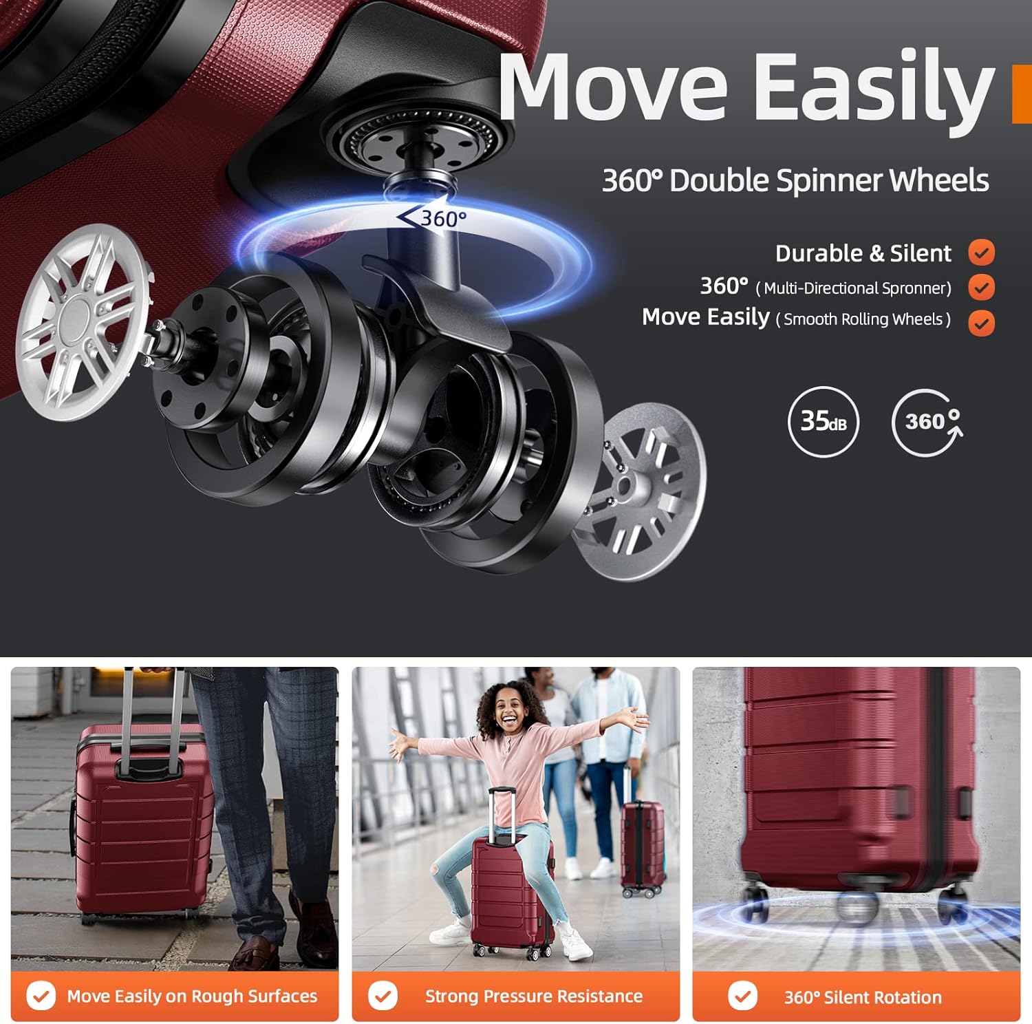 Thumbnail 2 de SHOWKOO 3-Piece Hard Shell Expandable Suitcase Set with TSA Lock and 360° Wheels