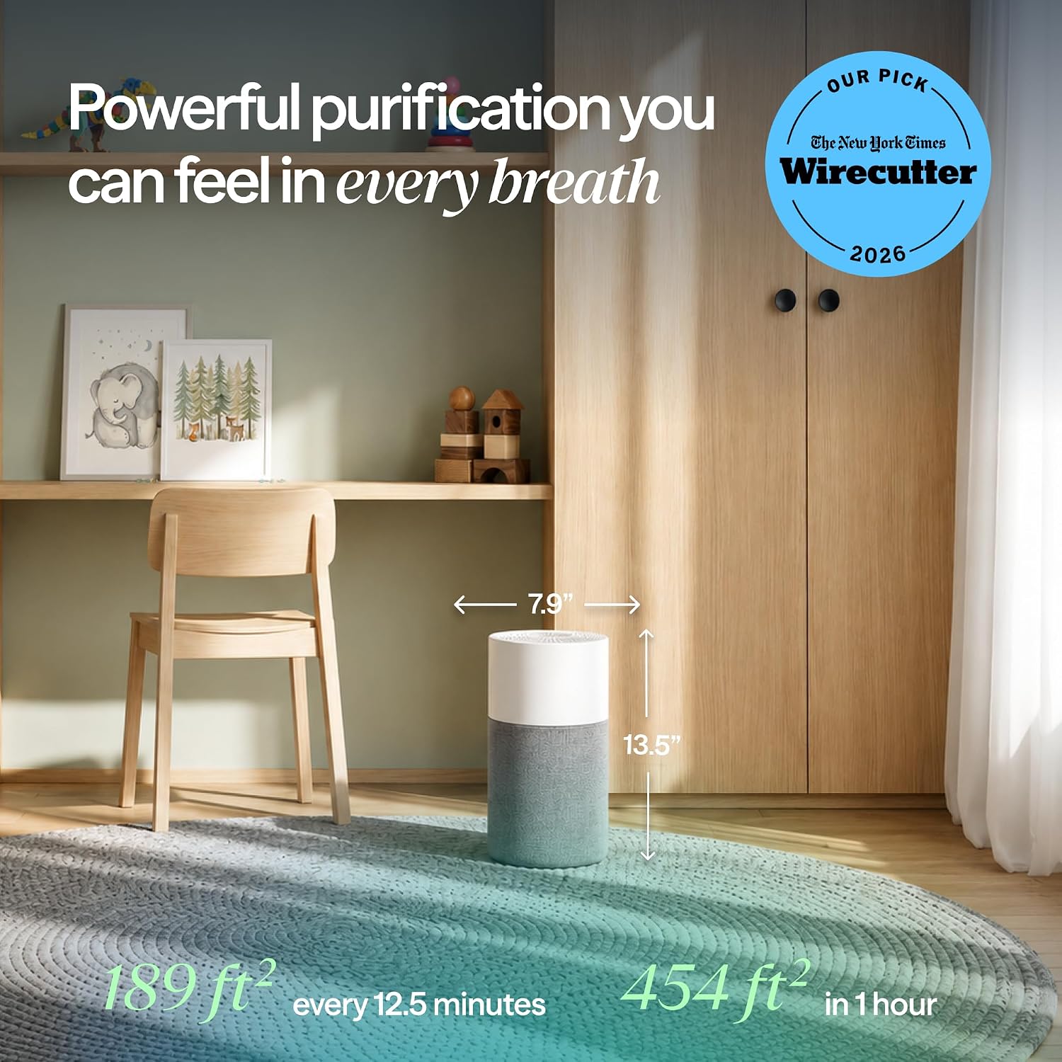 Detalle 2 de Blueair Blue Pure 511 HEPASilent Air Purifier for Bedroom, Small Rooms, Nursery, and Pet Areas