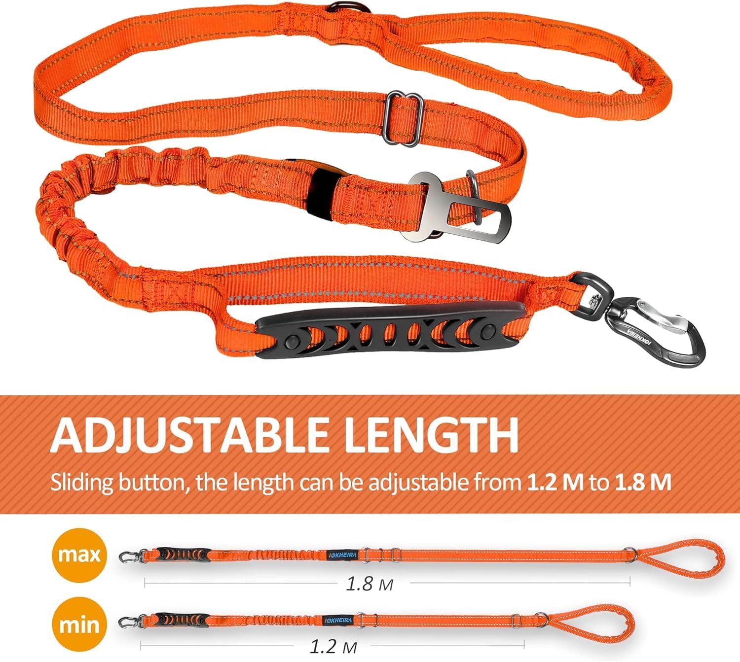 Detalle de IOKHEIRA Bungee Dog Leash: Anti-Pull, Car Seat Belt Buckle & Reflective Safety