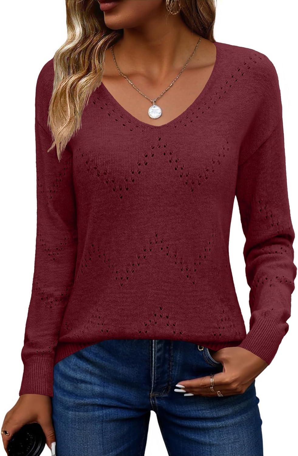 Thumbnail 6 de Zeagoo Maglione Lavorato a Maglia Elegante con Scollo a V e Maniche Lunghe – Taglie S-XXL