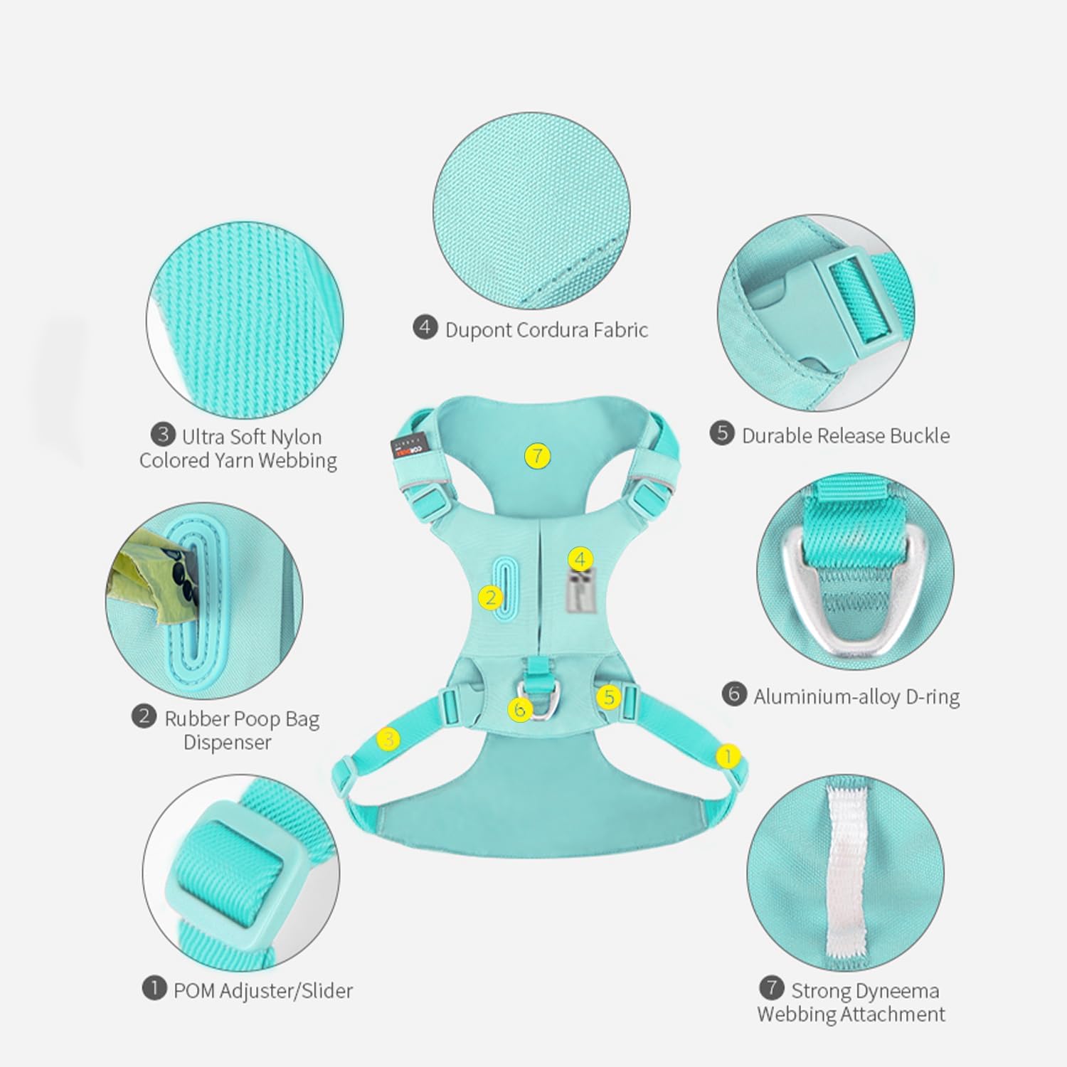 Detalle 2 de Small Combination Dog Harness with Pocket – Adjustable Turquoise (XXS) by SMALL COMBINATION