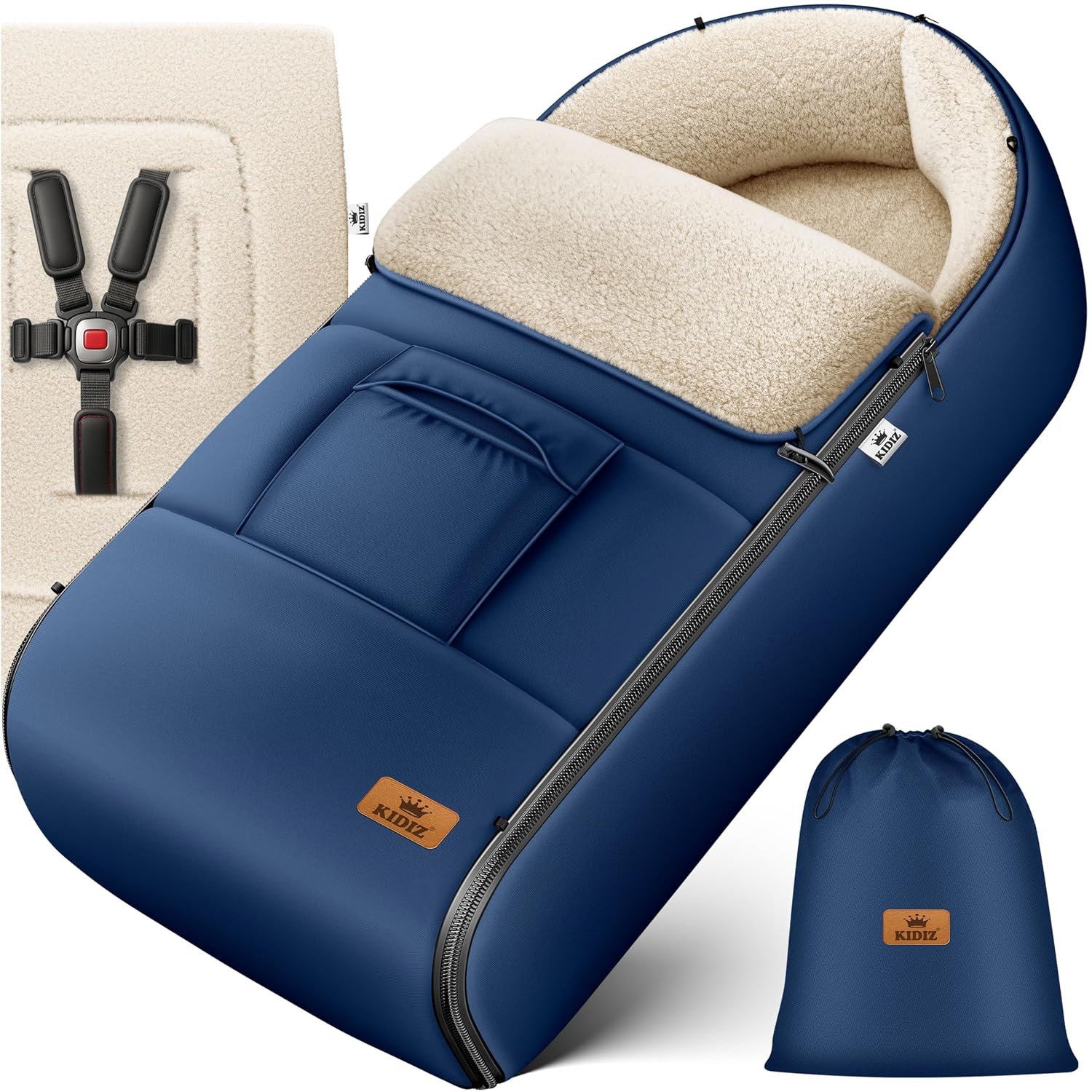 Detalle de Kidiz Babyfußsack Winter für Kinderwagen & Babyschale – wasserdicht, winddicht, mit Lammfleece-Futter