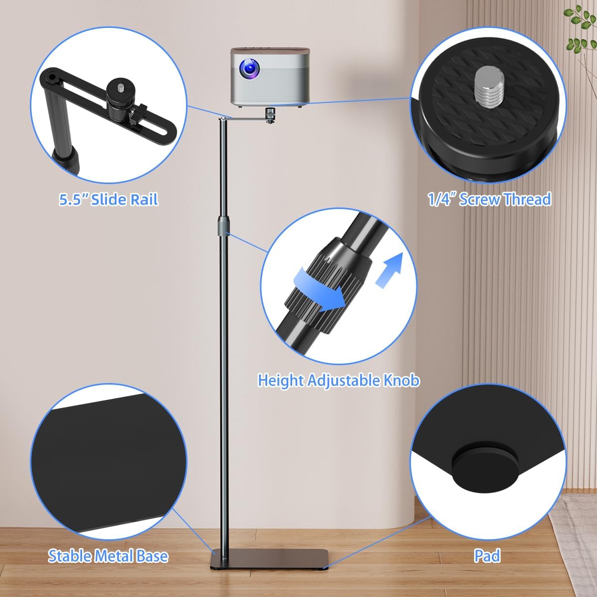 Thumbnail 5 de Suptek Supporto per proiettore estensibile a parete 167,4 cm — girevole 360° e altezza regolabile