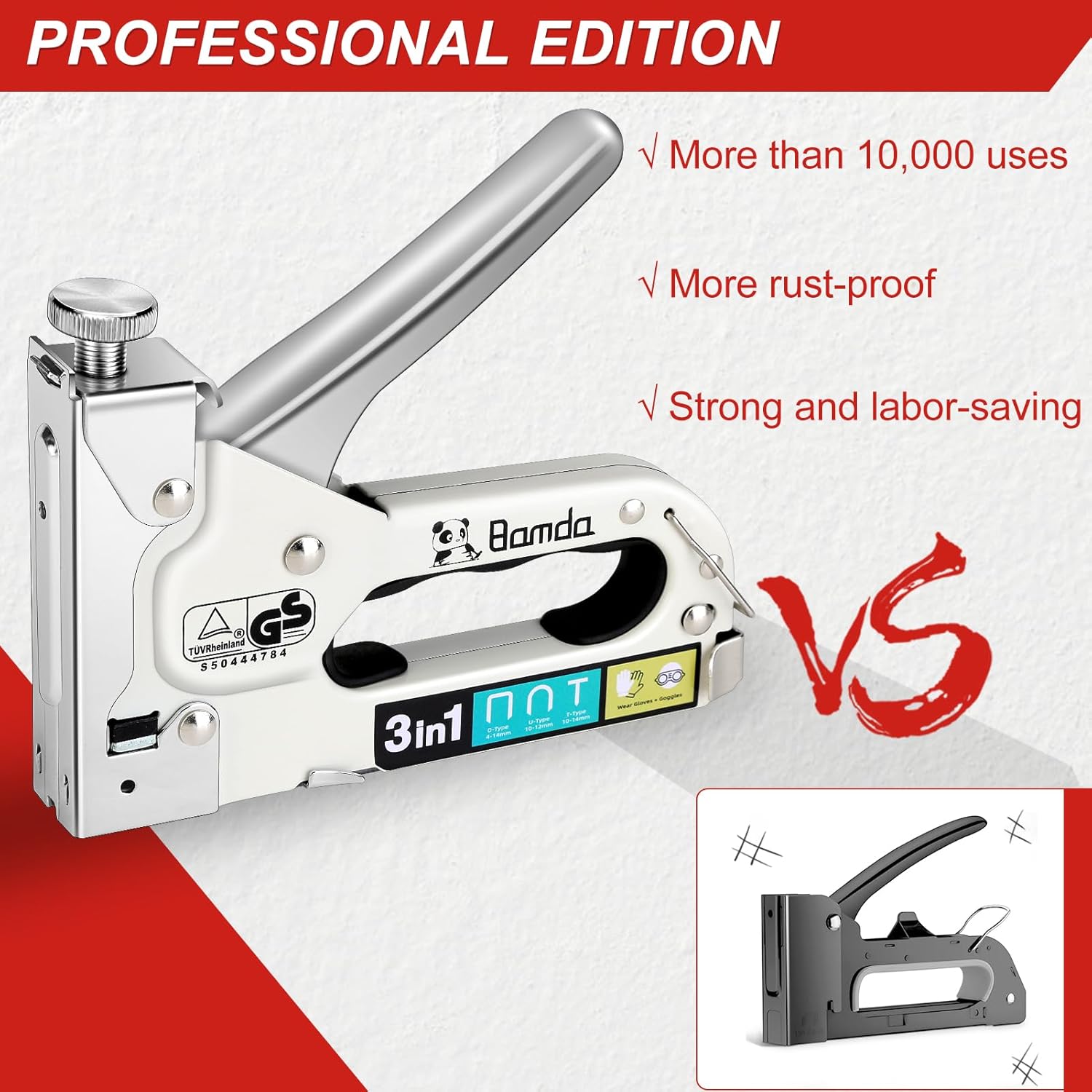 Detalle de Bamda 3 in 1 Staple Gun with 1200 Staples (adjustable strength) for wood, wall fixing and cable tacking