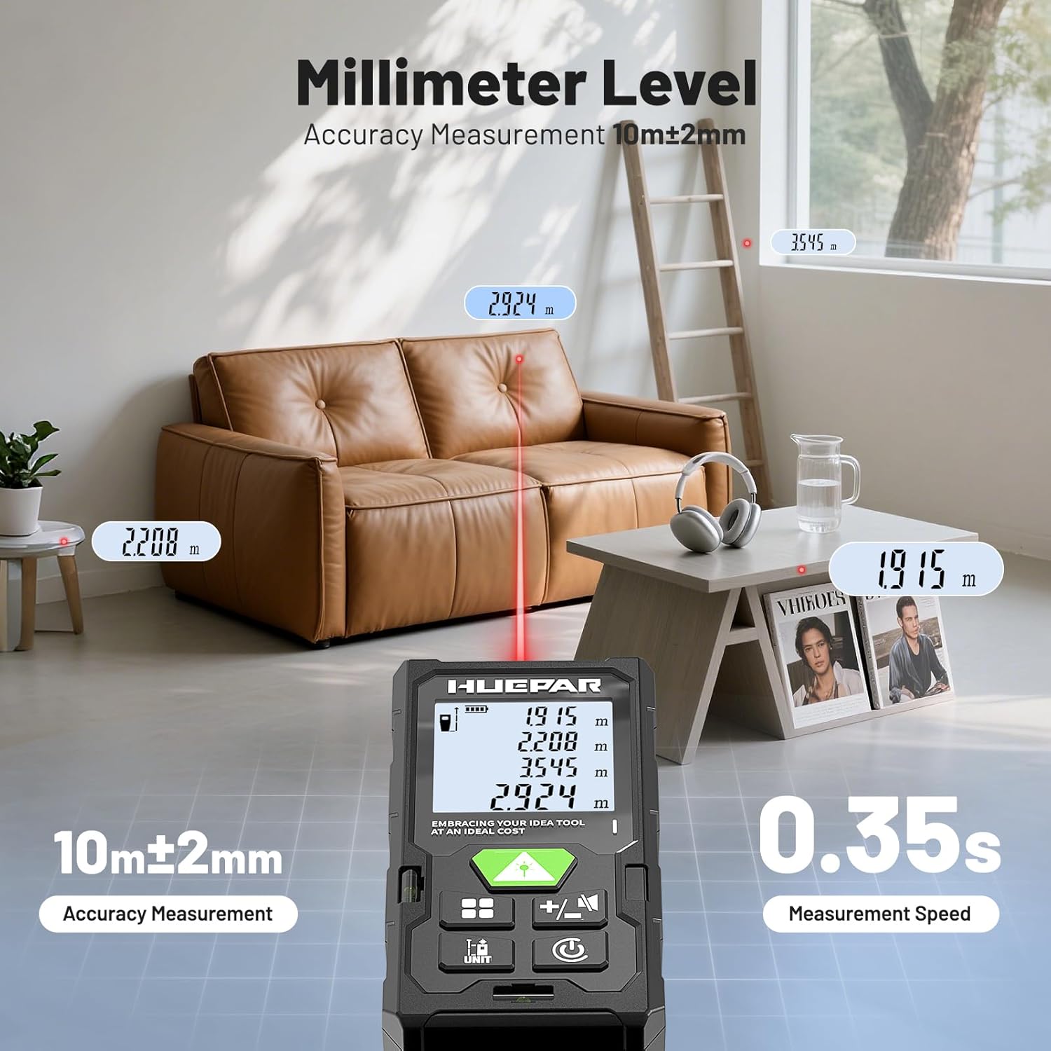 Detalle de Huepar Laser Measure (DM-LM50) digital laser distance meter up to 50m/100m with backlit LCD