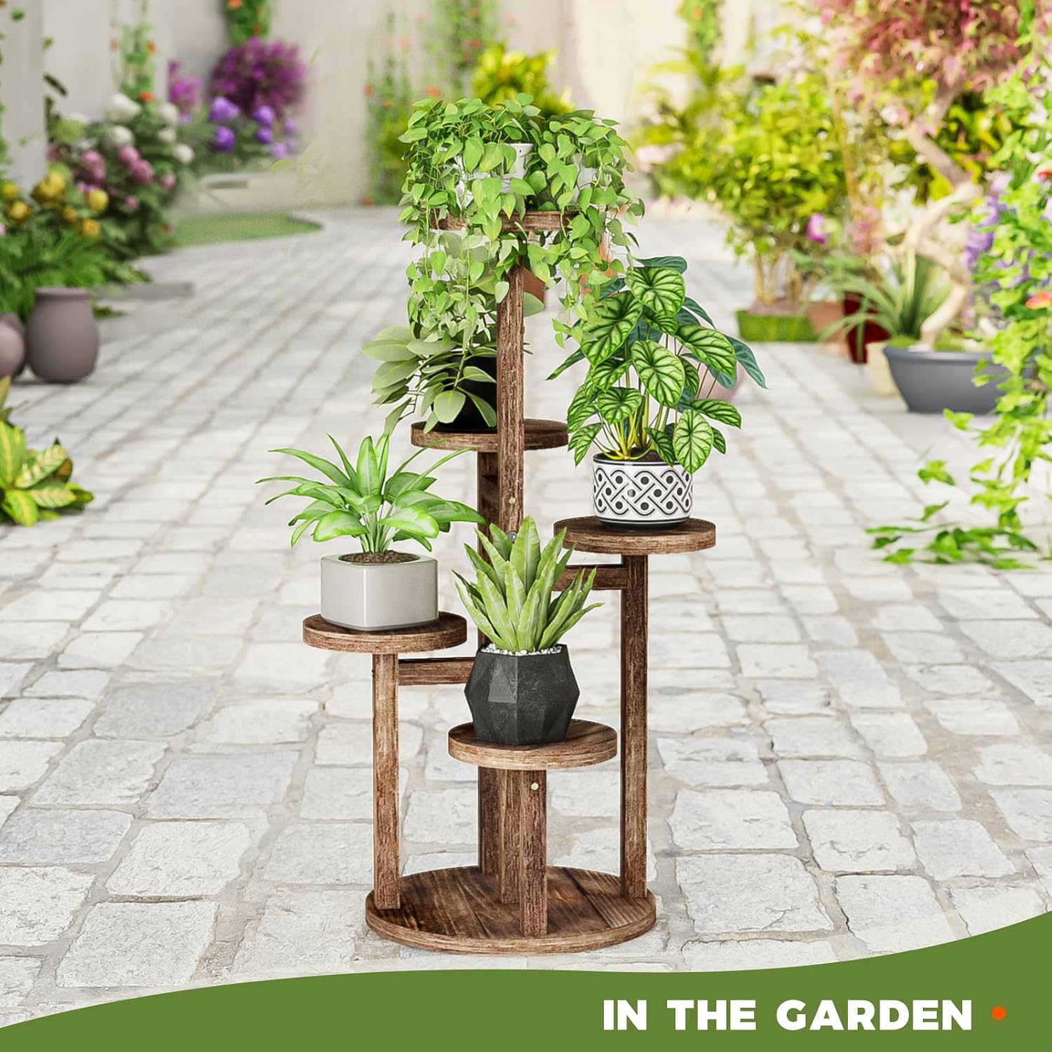 Thumbnail 6 de Bamworld 5-Tier Tall Plant Stand (Indoor Corner Wood Plant Shelf) for up to 5 potted plants